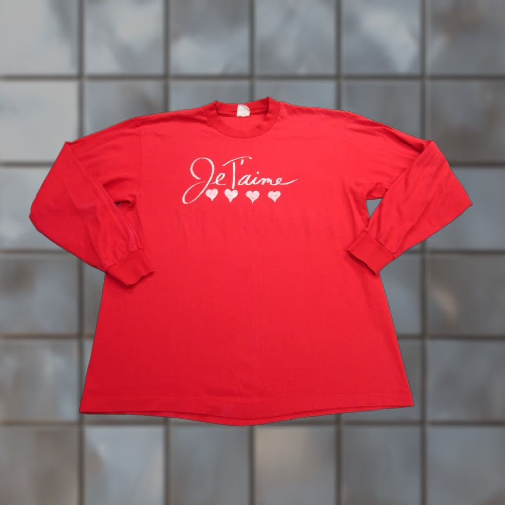 Jerzees Vintage Jerzees HEF-T Shirt Mens XL Red Je T'aime Hearts Graphic 80s USA Love Size US XL / EU 56 / 4 - 1 Thumbnail