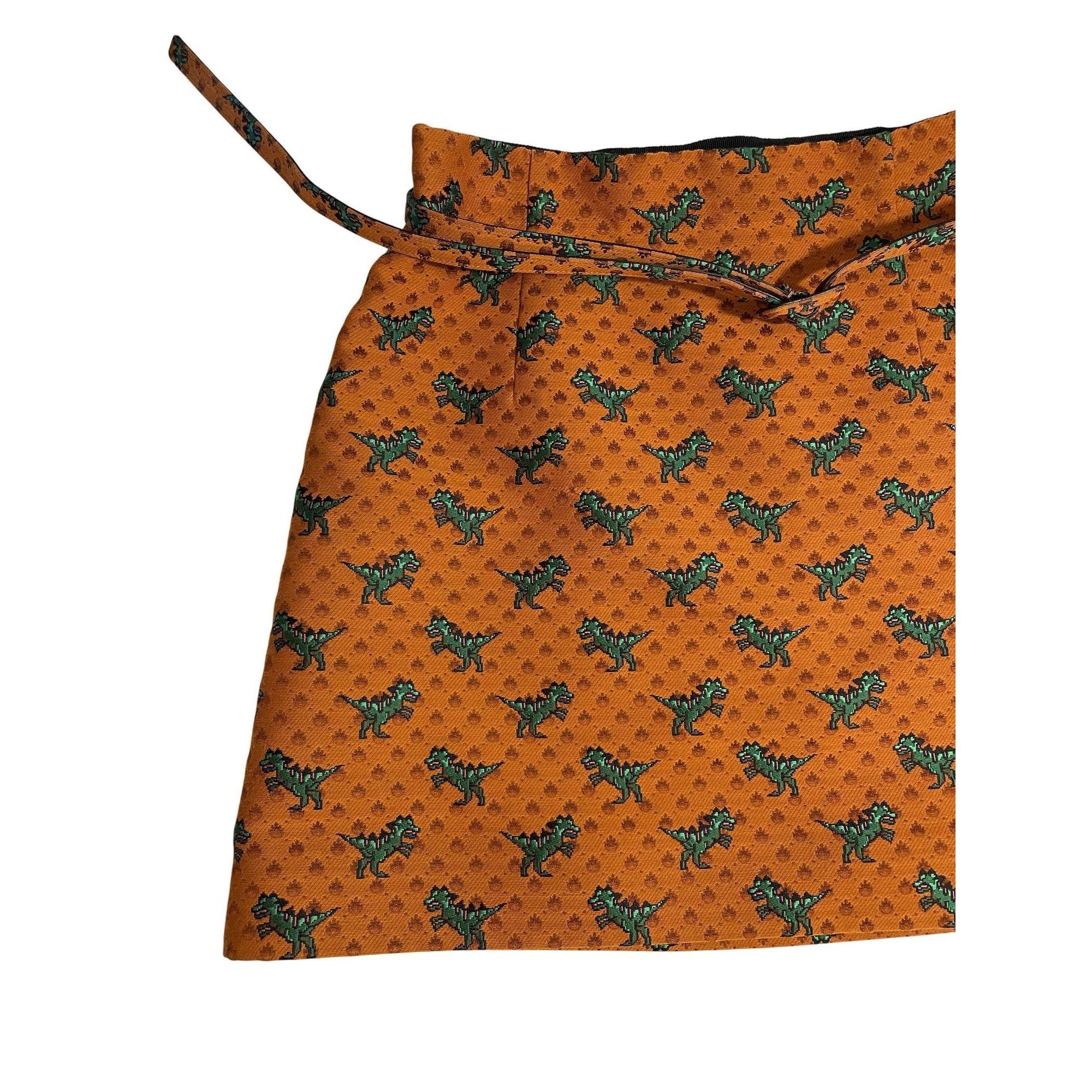 Dior Dior Orange Skirt With Green Dinosaur Pattern & Adjustable B Size 38" / US 16 / IT 52 - 3 Thumbnail