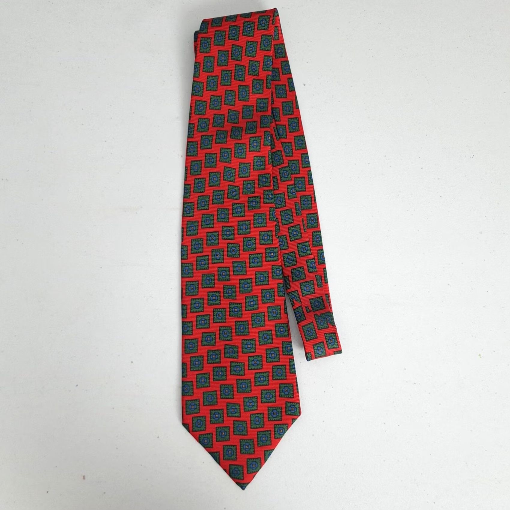 Polo Ralph Lauren Polo by Ralph Lauren Tie Mens One Size Red Geometric Square Print Silk Handmade Size US M / EU 48-50 / 2 - 4 Thumbnail