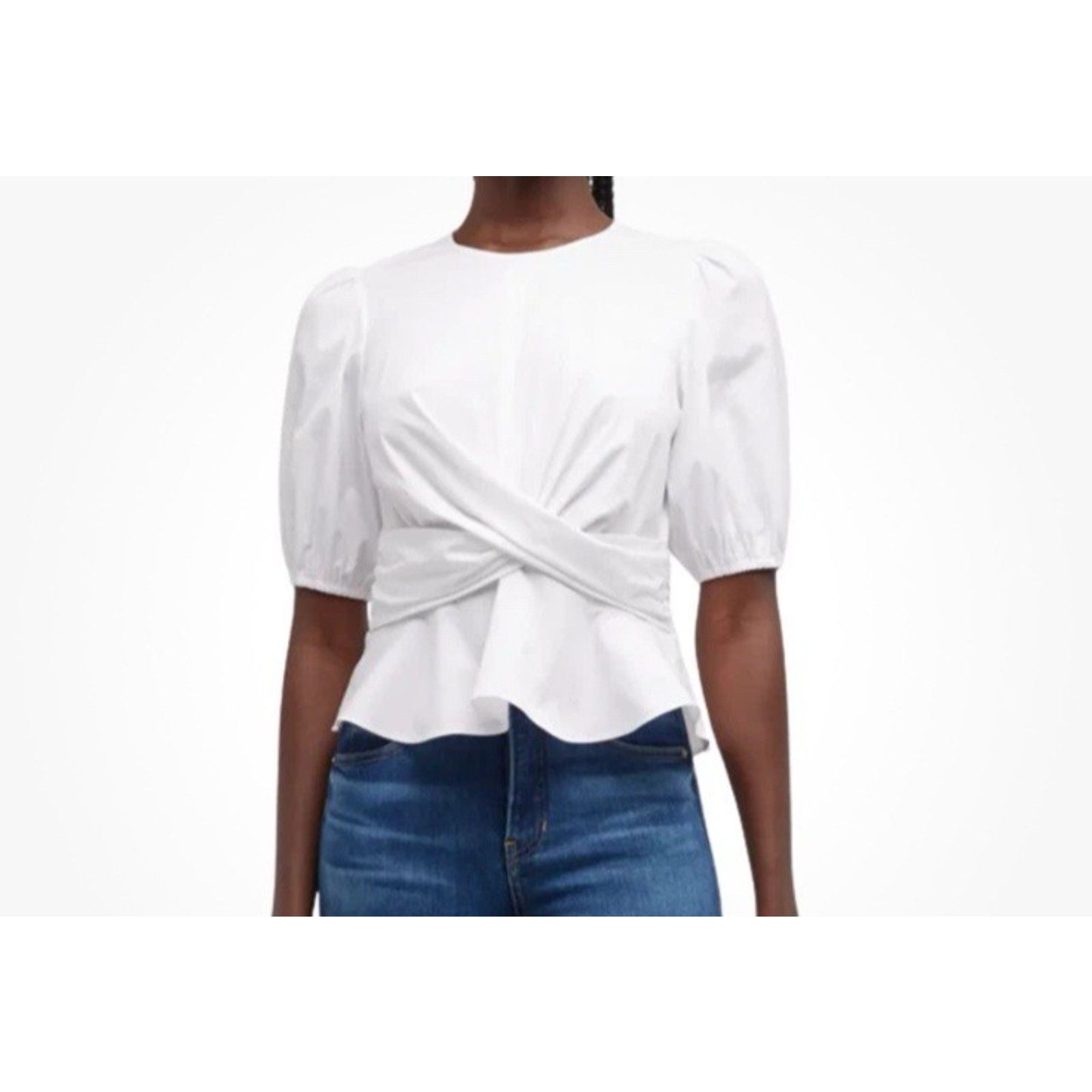Veronica Beard Veronica Beard Arvilla Crisscross Peplum Top White Womens 2 Size XS / US 0-2 / IT 36-38 - 1 Thumbnail