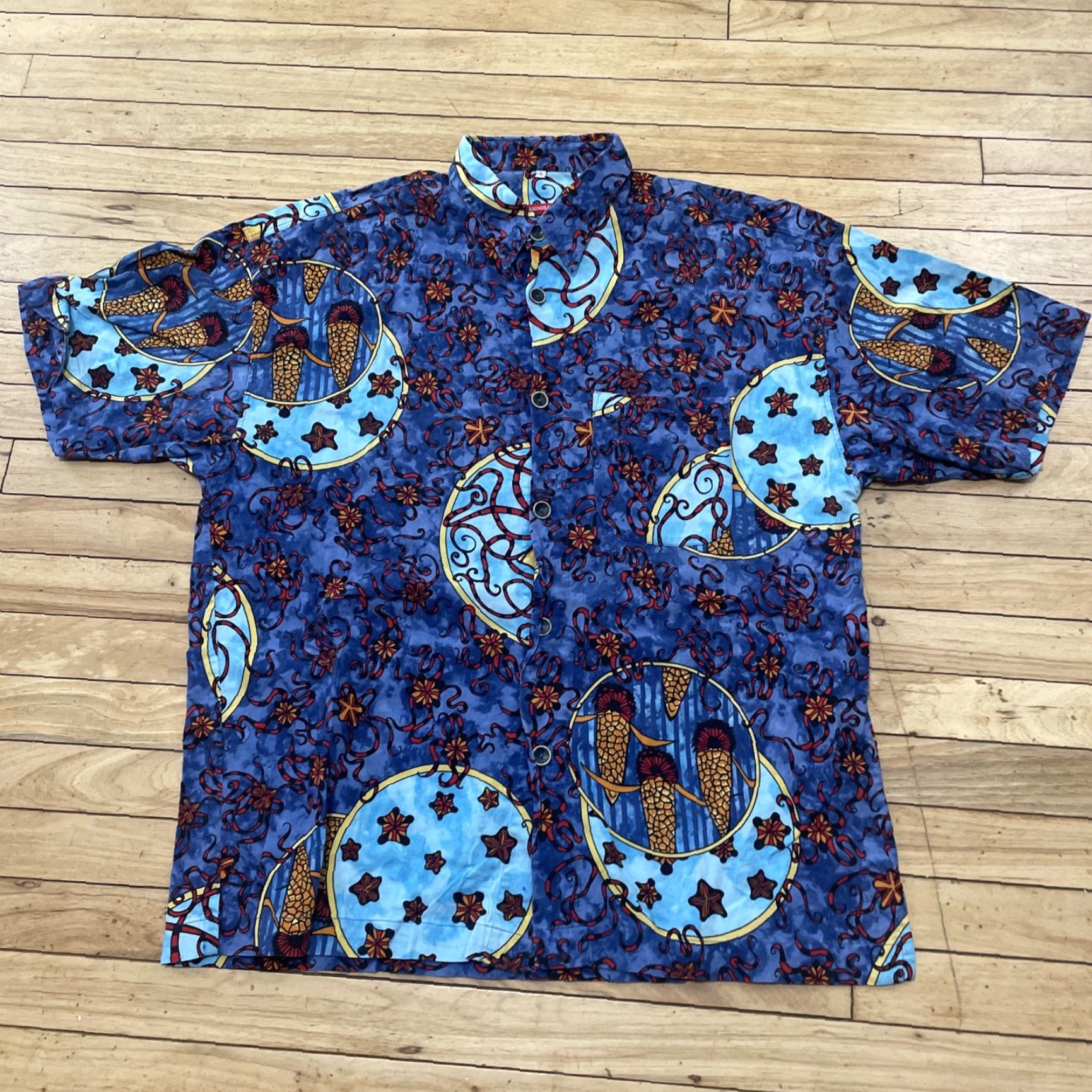 Vintage Signum Graphic Shirt Men L Oversized Butterfly Starfish Blue Orange Geometric Premium Button Up Shirt Size US L / EU 52-54 / 3 - 3 Thumbnail