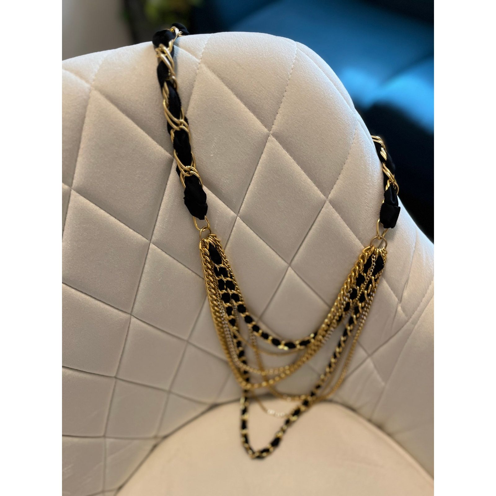 Vintage Vintage Style Gold-Strand Chain Black Ribbon Woven Necklace Size ONE SIZE - 1 Thumbnail