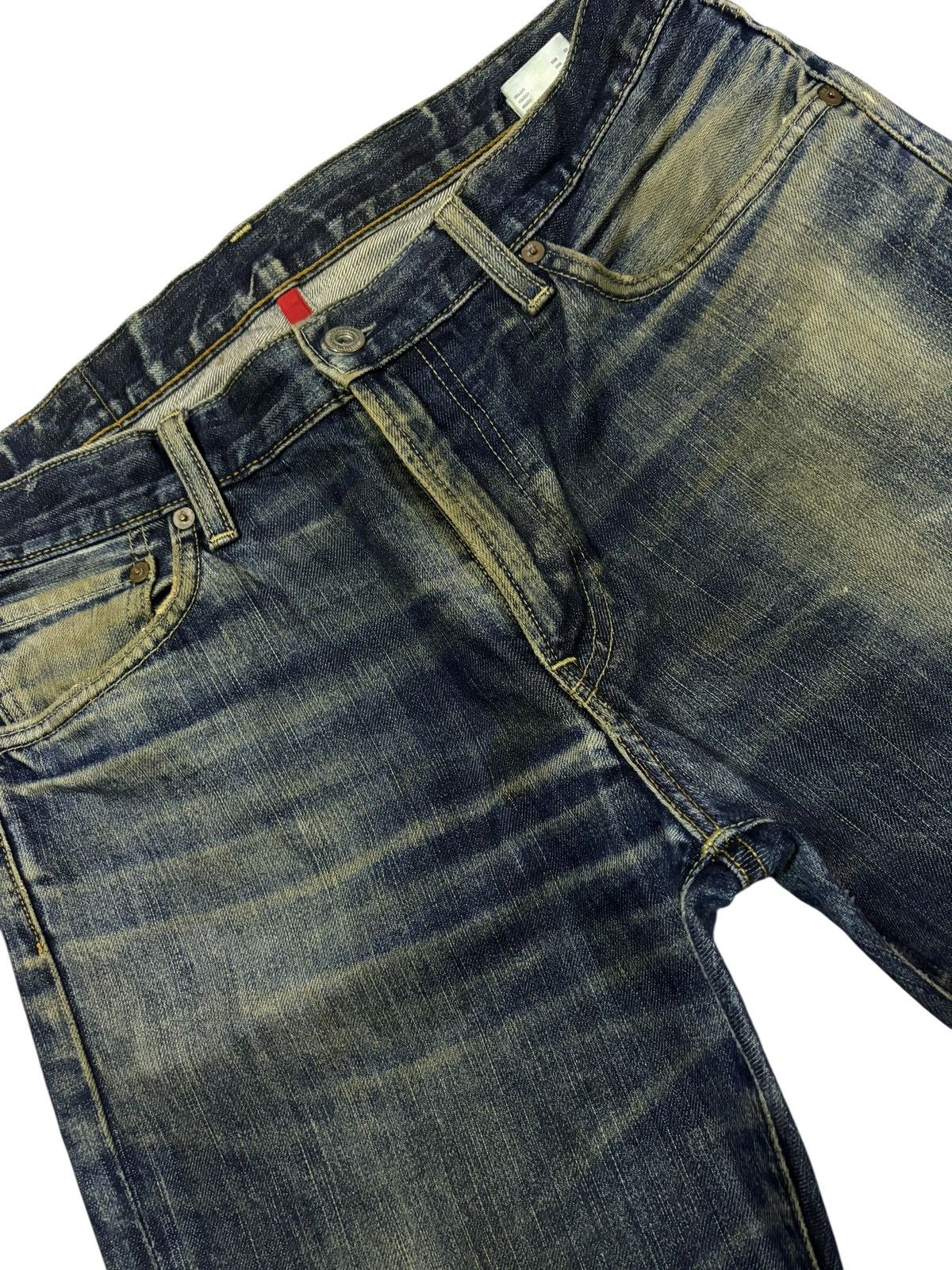 Japanese Brand Vtg Kaihara Denim Uniqlo Mud Washed Distressed Jeans Size US 33 - 4 Thumbnail