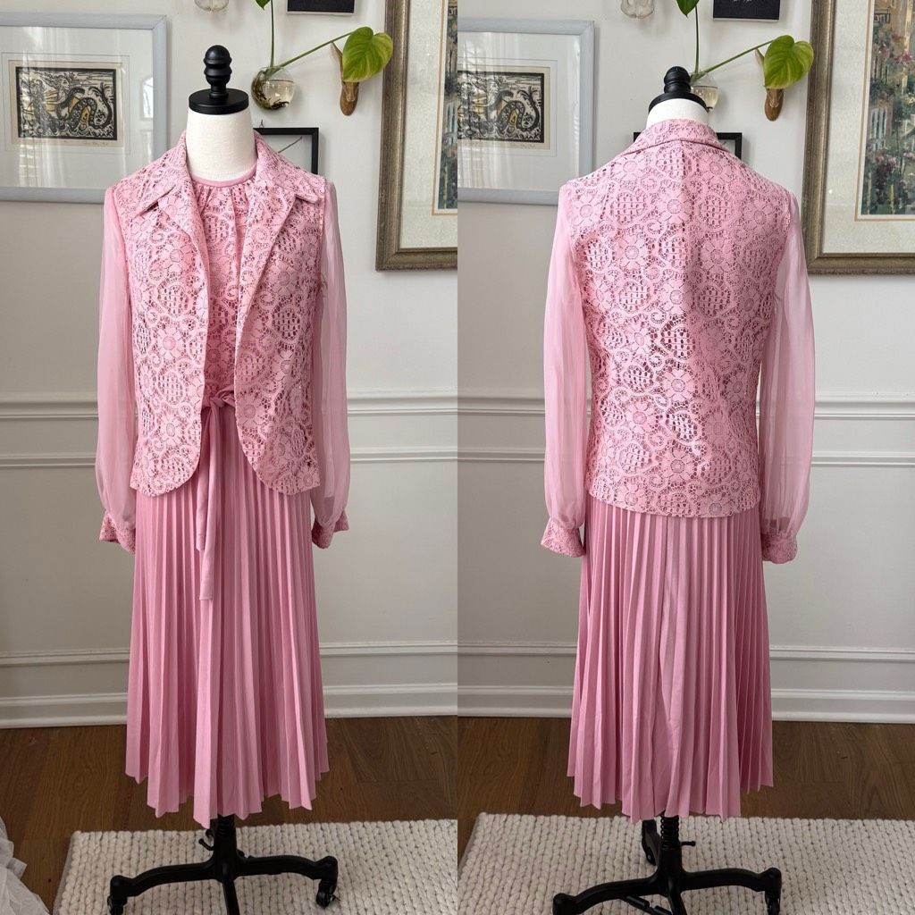 Vintage Vintage 70s Mister Jay Pink 2pc Dress and Vest S M Size M / US 6-8 / IT 42-44 - 2 Thumbnail