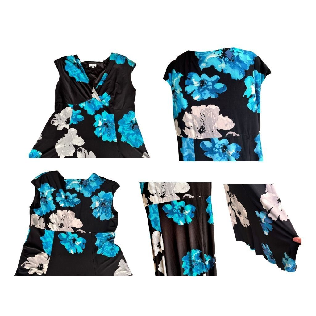 Vintage VTG Jones Studio Woman Blue Floral Dress 20W Black Sleeveles Size 3XL / US 20-22 - 7 Thumbnail