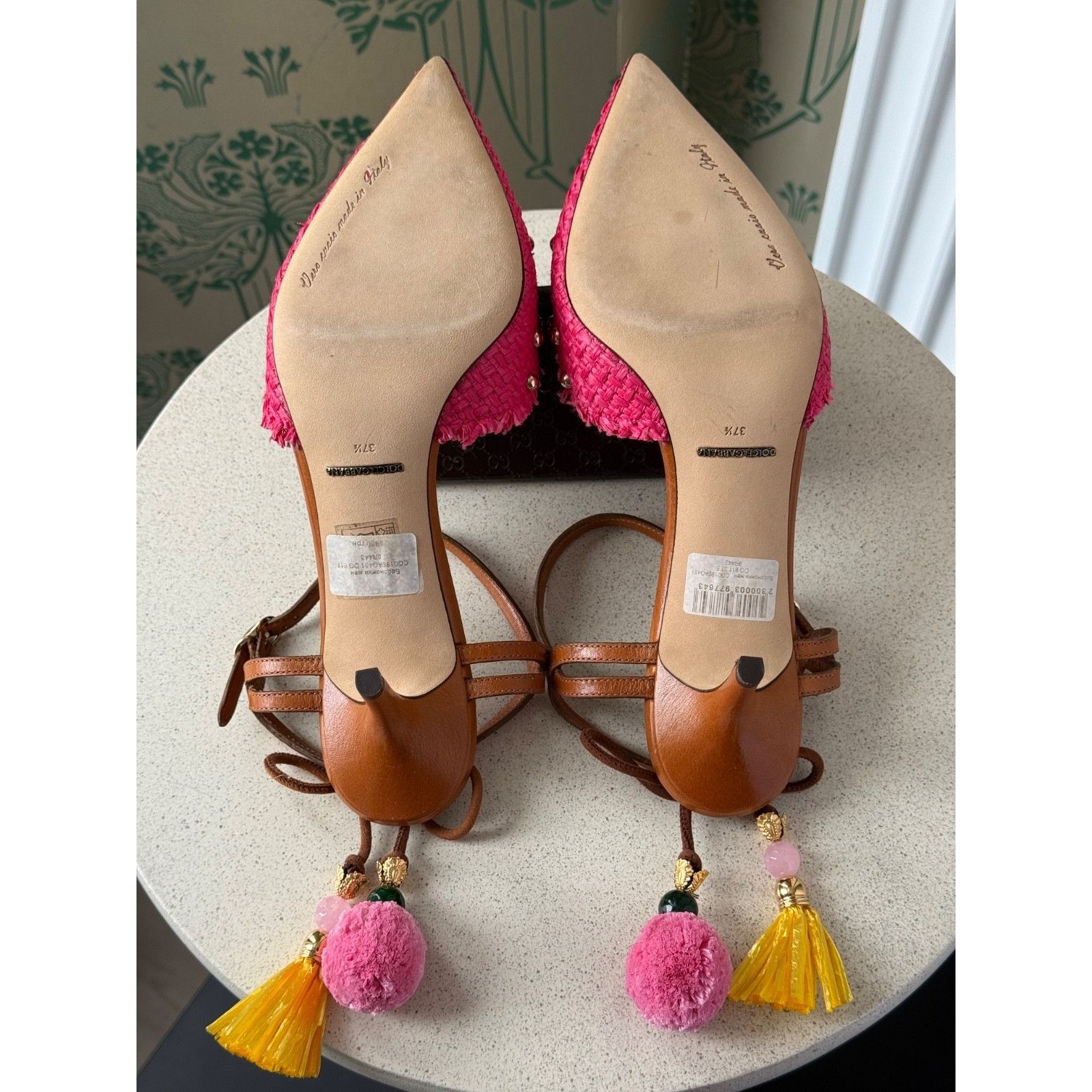 Dolce & Gabbana DOLCE & GABBANA Shoes Pink Pineapple Bellucci Kitten Heels Size US 7.5 / IT 37.5 - 13 Thumbnail
