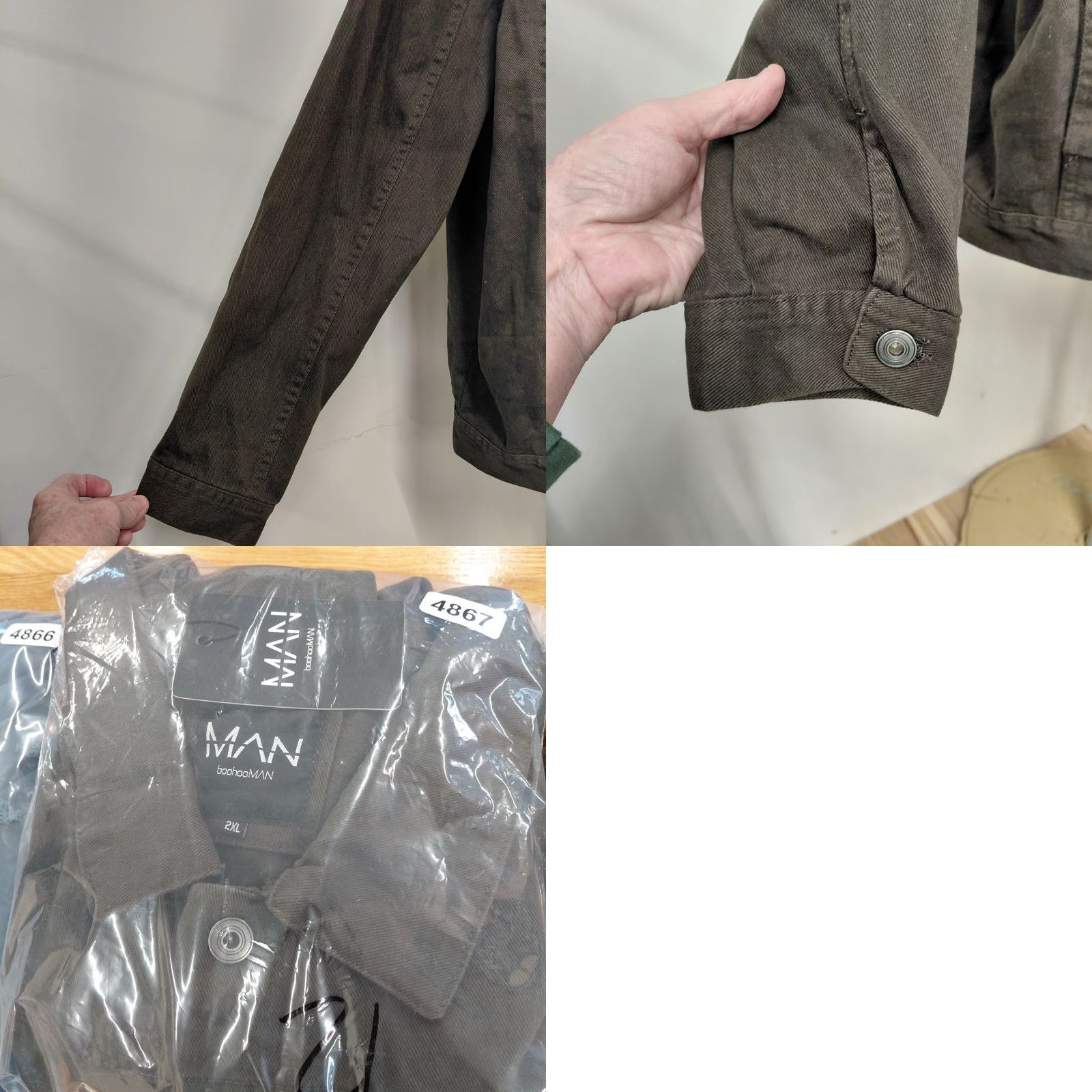 Vintage Boohoo Man Jacket Bomber Denim Olive Green XXL Men's Casual Button Pocket Lining Cotton Size US 39 - 10 Thumbnail