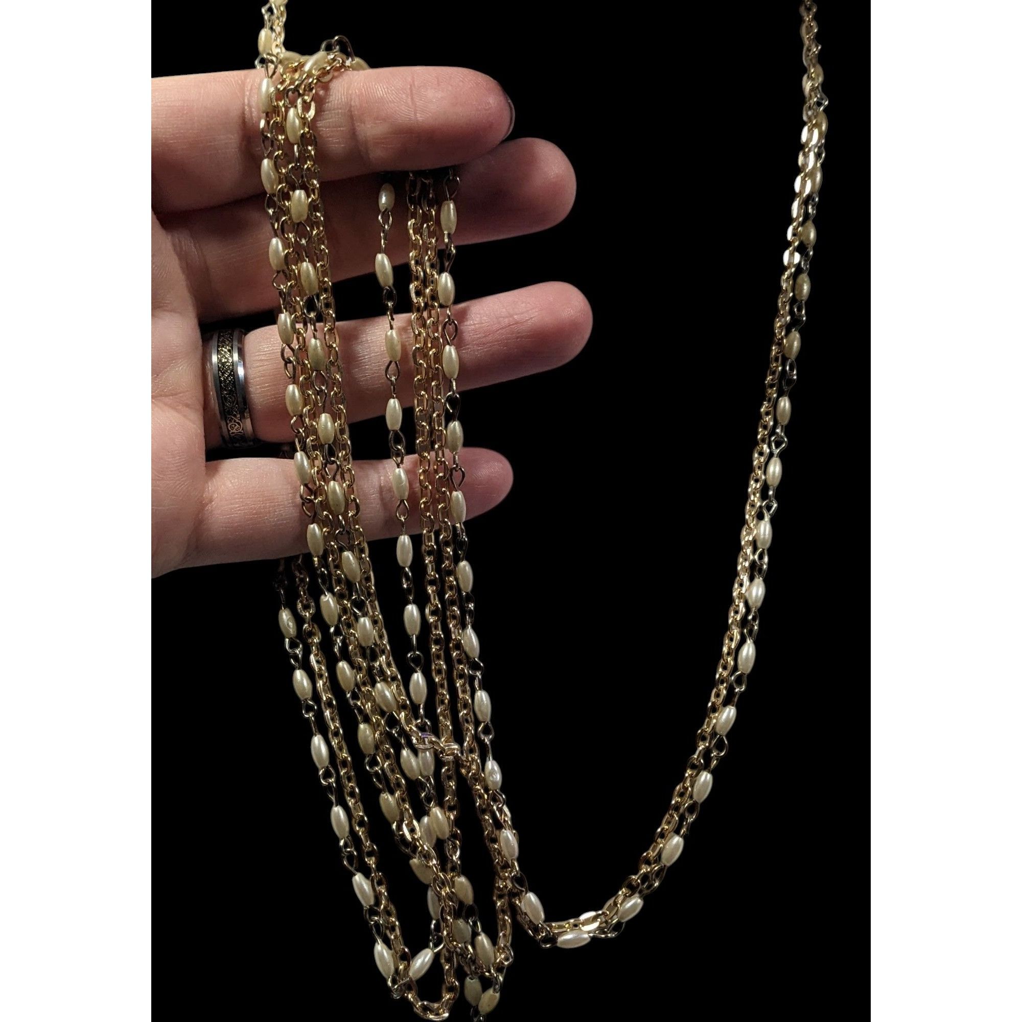 Other Elegant Hollywood Pearl Gold Tone Chain Double Layer Opera N Size ONE SIZE - 5 Thumbnail