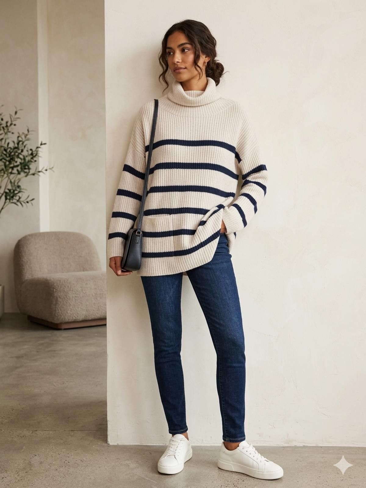 Autumn Cashmere Autumn Cashmere 100% Pure Cashmere Striped Turtleneck S Size S / US 4 / IT 40 - 1 Thumbnail