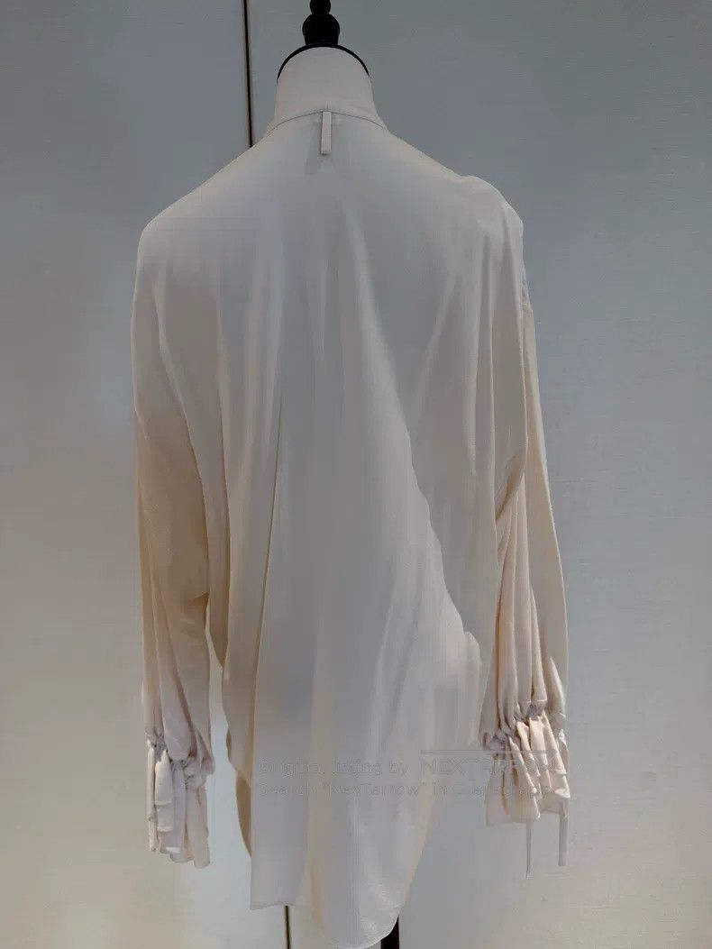 Hermes Hermes Champagne Silk Long Sleeve Shirt Size XXS / US 00 / IT 34 - 2 Thumbnail