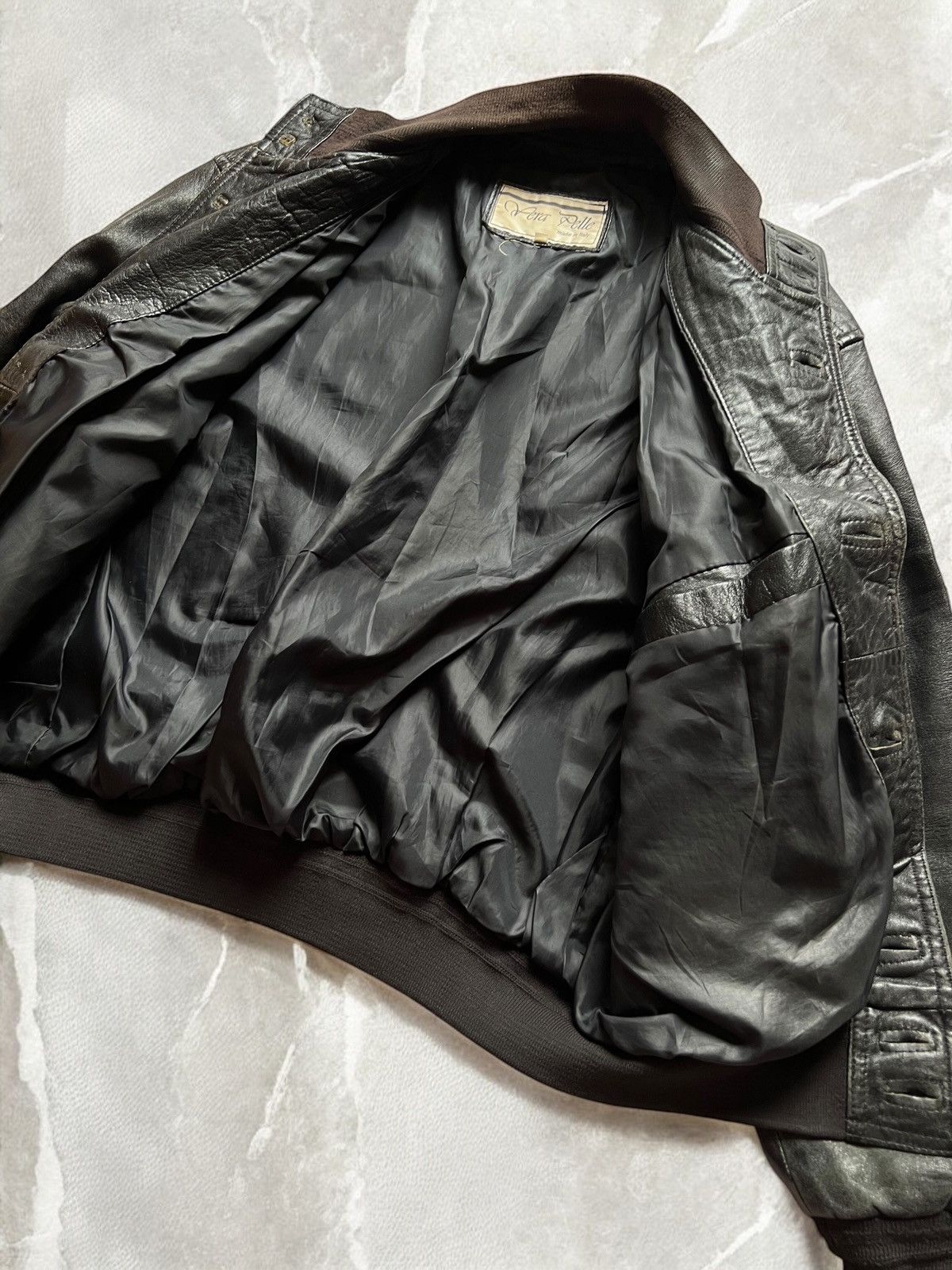VINTAGE LEATHER JACKET BUTTON UP BOMBER 90s VERA PELLE y2k