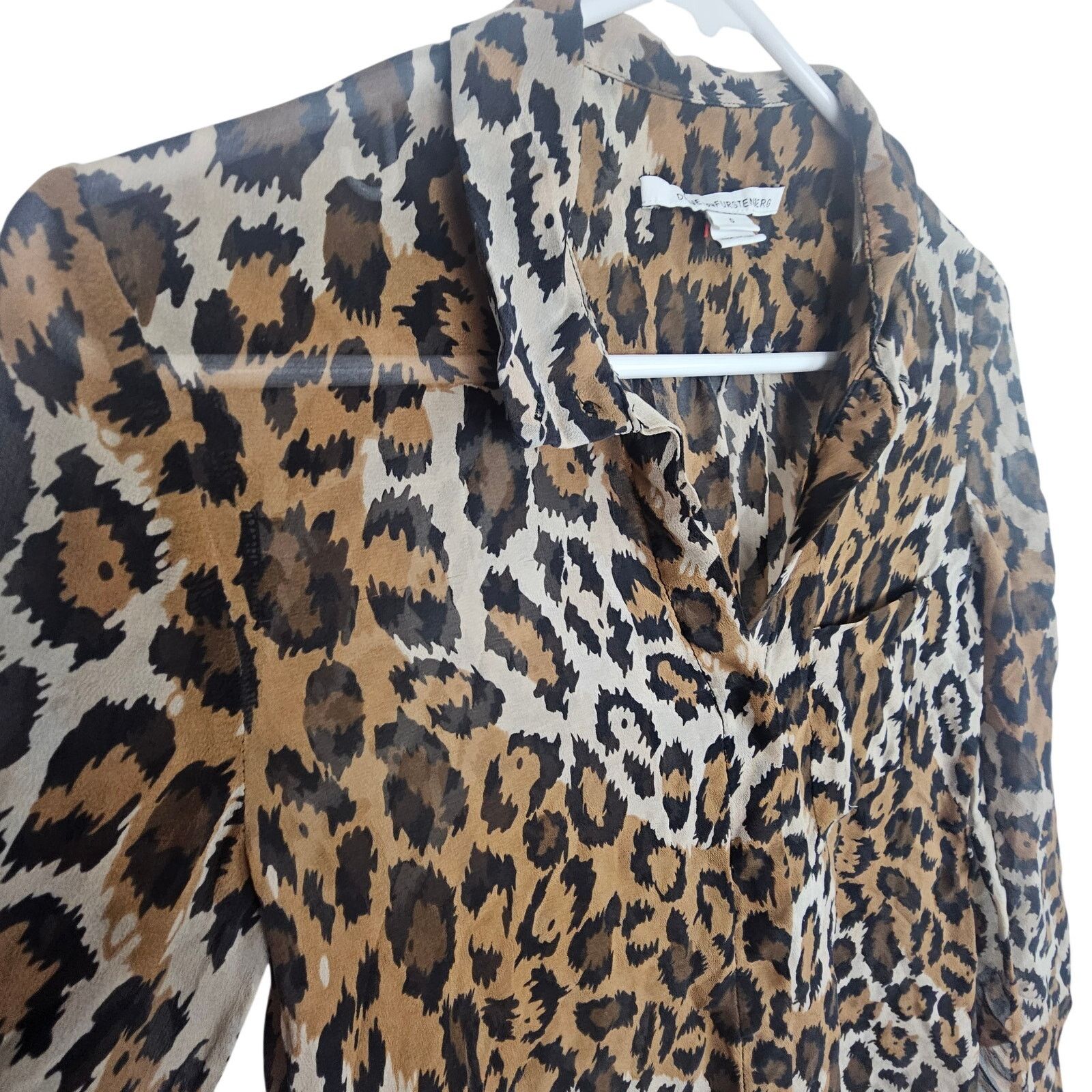 Diane von Furstenberg DIane Von Furstenberg DVF Women Silk Sheer Leopard Print Top Size XS / US 0-2 / IT 36-38 - 5 Thumbnail