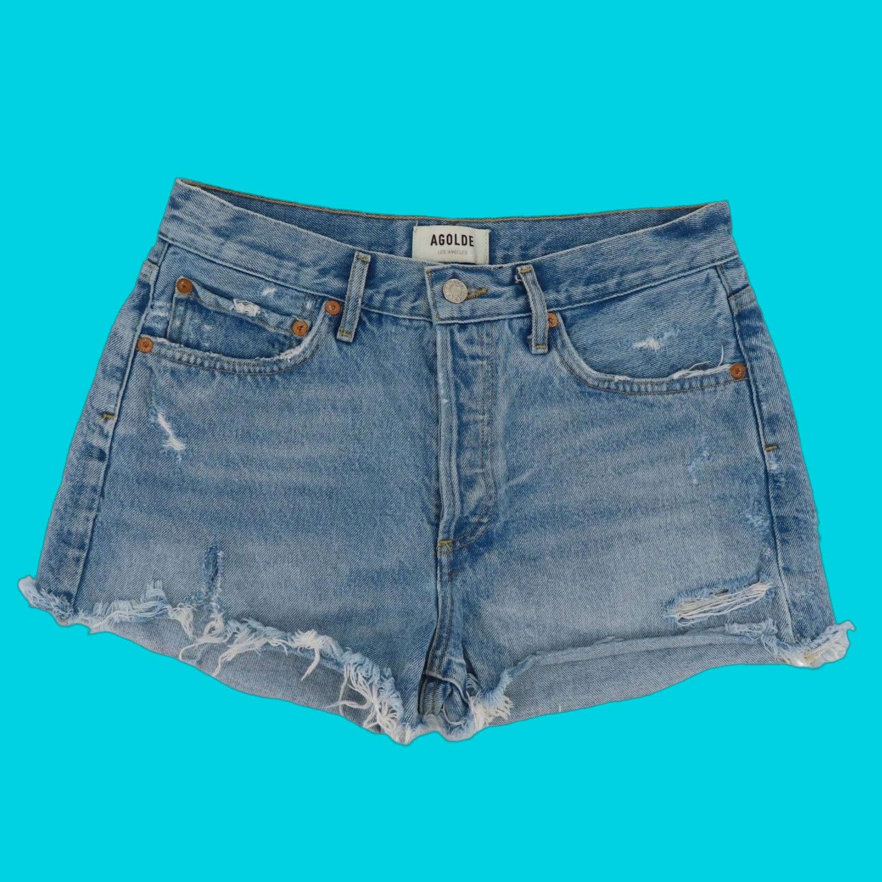 Agolde AGOLDE Women 27 Parker Blue Distressed Denim Jean Shorts Button Fly All Cotton Jeans Cut-Off 5-Pocket Womens Summer Spring Vintage No Size 27" / US 4 / IT 40 - 1 Thumbnail