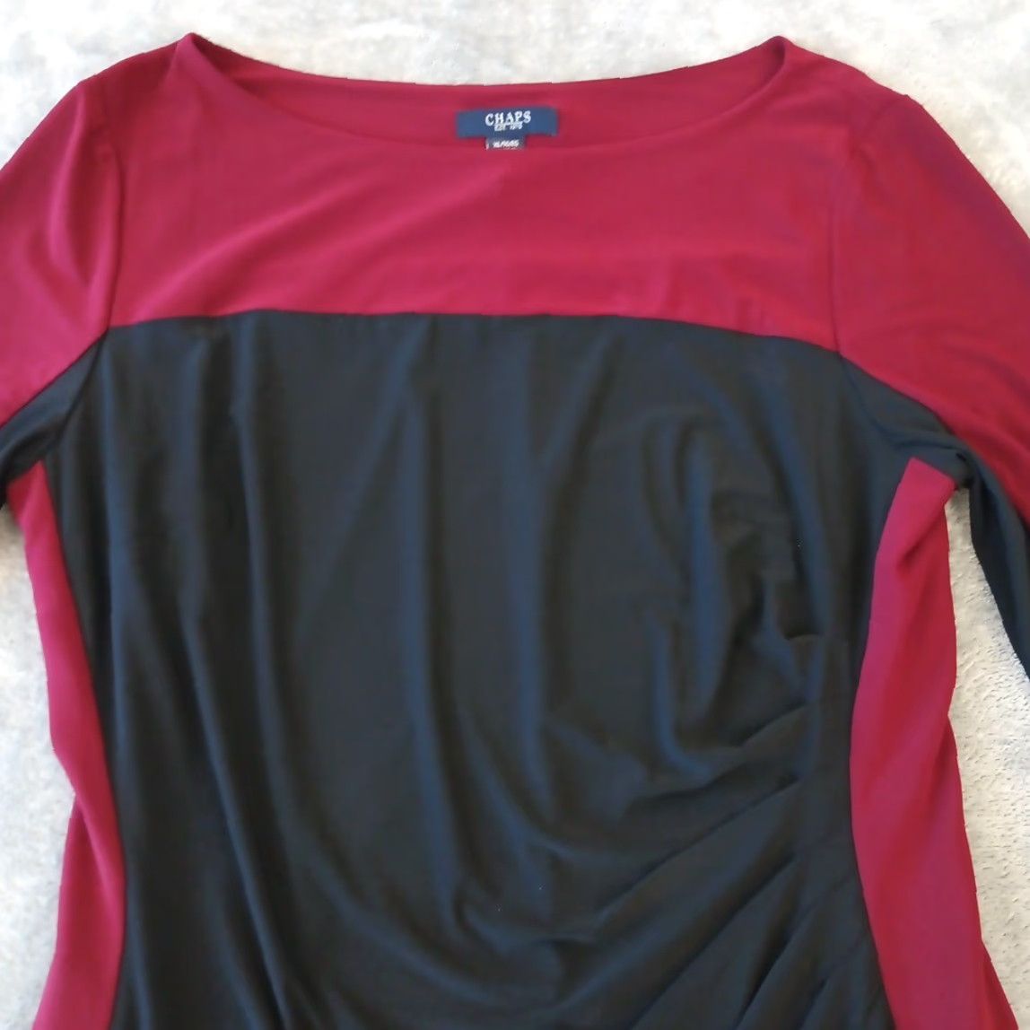 Chaps Chaps Dress Sheath XL Black Red Short Sleeve Ruched Lined Knee Length Party/Cocktail Vintage No (not vintage) Size 40" / US 18 - 2 Thumbnail
