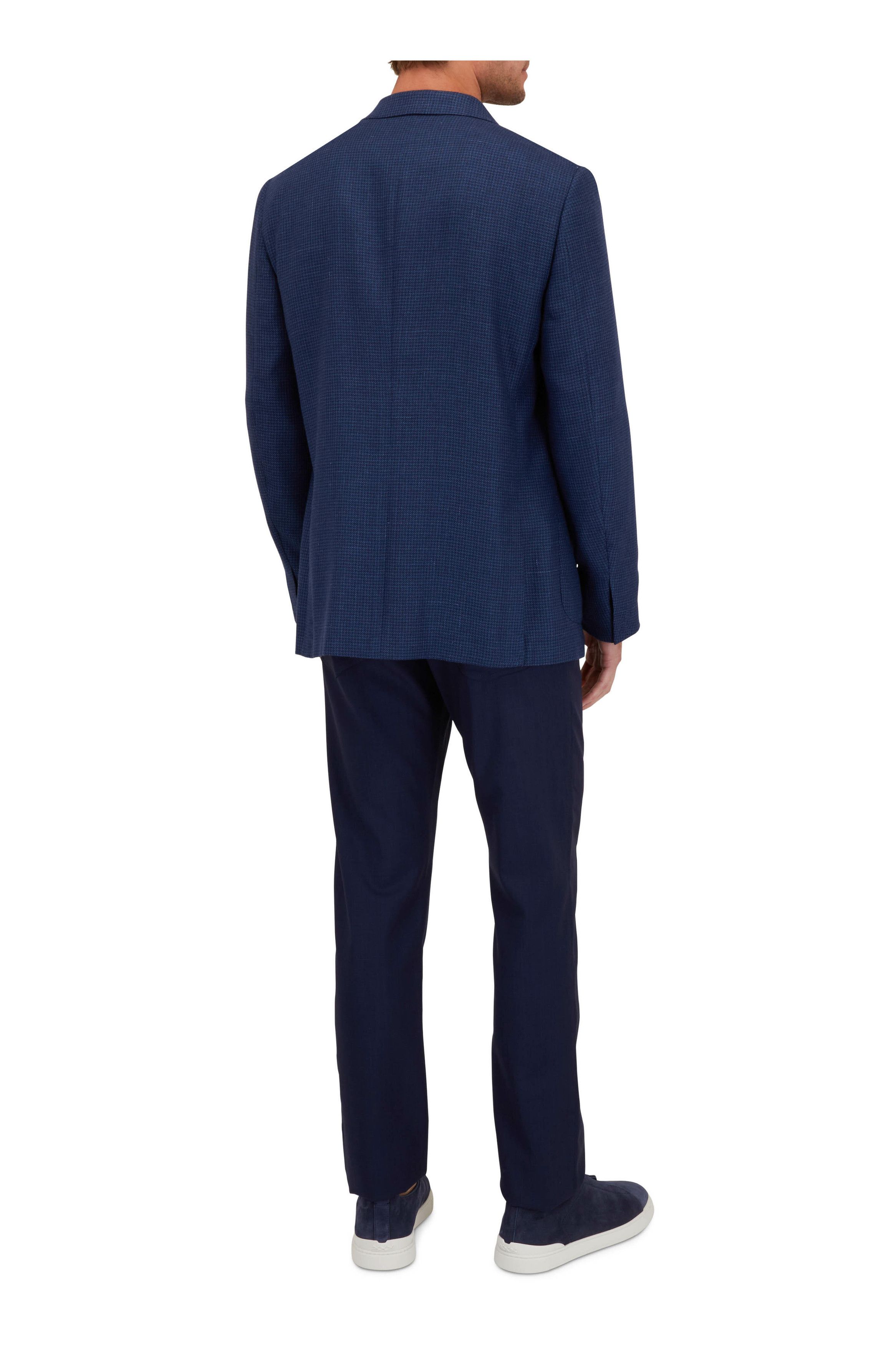 Z Zegna o1mtch0225 Plaid Cashmere Blend Sportcoat in Blue/Charcoal Size US S / EU 44-46 / 1 - 2 Thumbnail