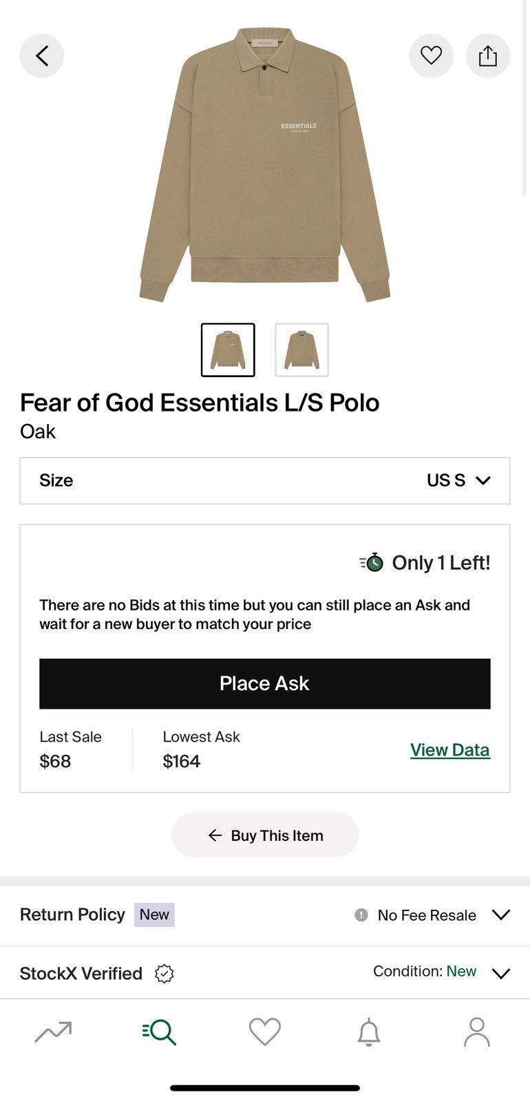 Essentials × Fear of God Fear of God Essentials L/S Polo Oak Size US S / EU 44-46 / 1 - 7 Thumbnail