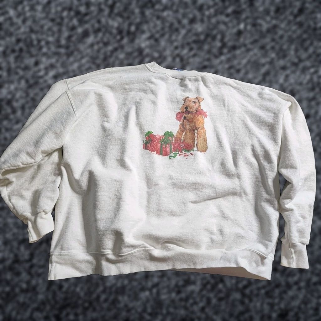 Hanes VINTAGE Hanes Sweatshirt Mens XXL White Christmas Pullover Crew Neck Long Sleeve Cotton Blend 2X Labradoodle Present Dog Double Sided Baseball? Size US XXL / EU 58 / 5 - 1 Thumbnail