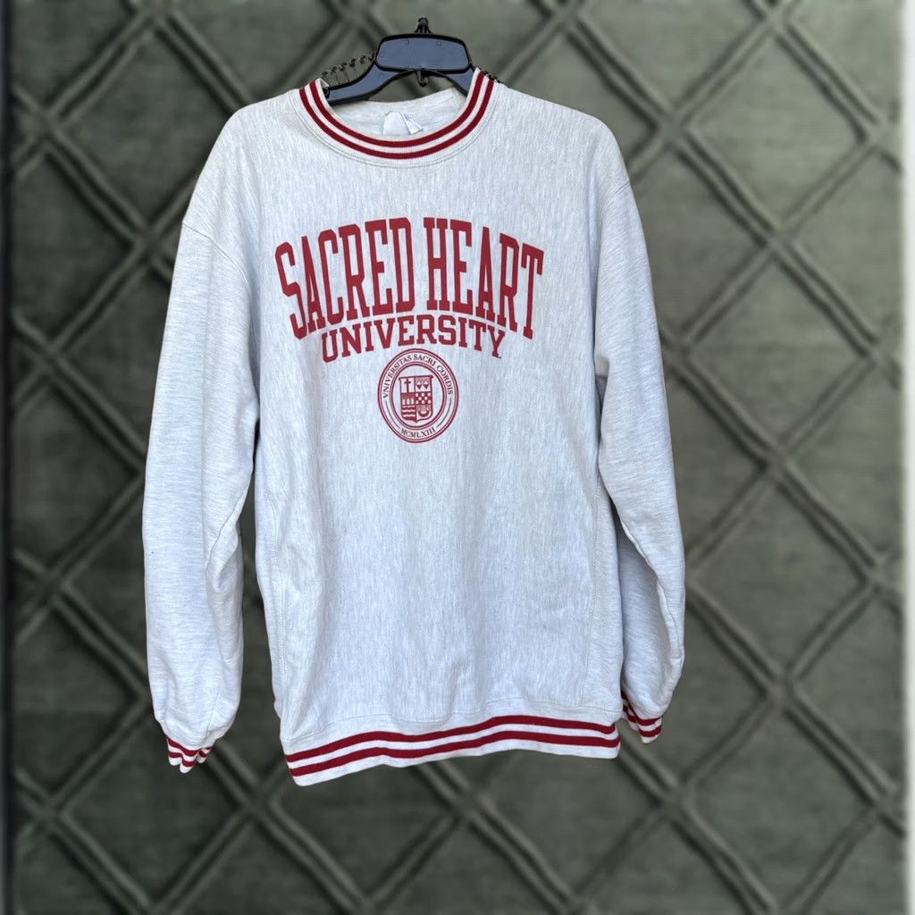 Champion Champion Reverse Weave Sweatshirt Men L White / Cream Graphic Print Sacred Heart University Crew Neck Heavyweight Fleece Vintage-Style Pullover Size US L / EU 52-54 / 3 - 1 Thumbnail