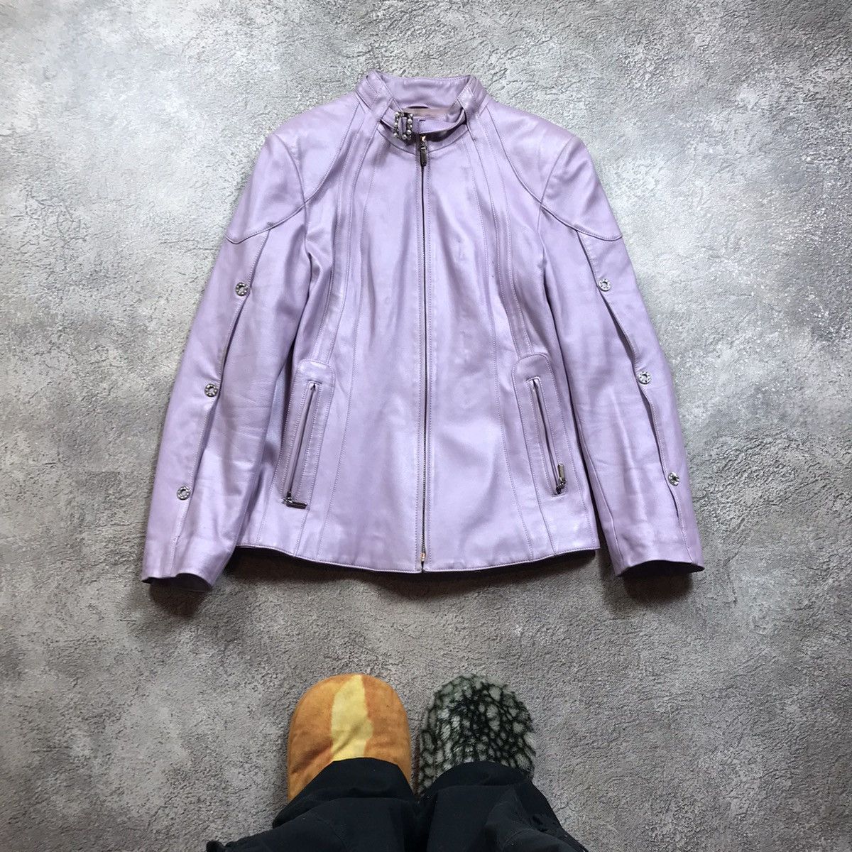 Vintage Vintage Y2K Lavender Leather Jacket Streetwear 90s Faded L Size L / US 10 / IT 46 - 1 Thumbnail
