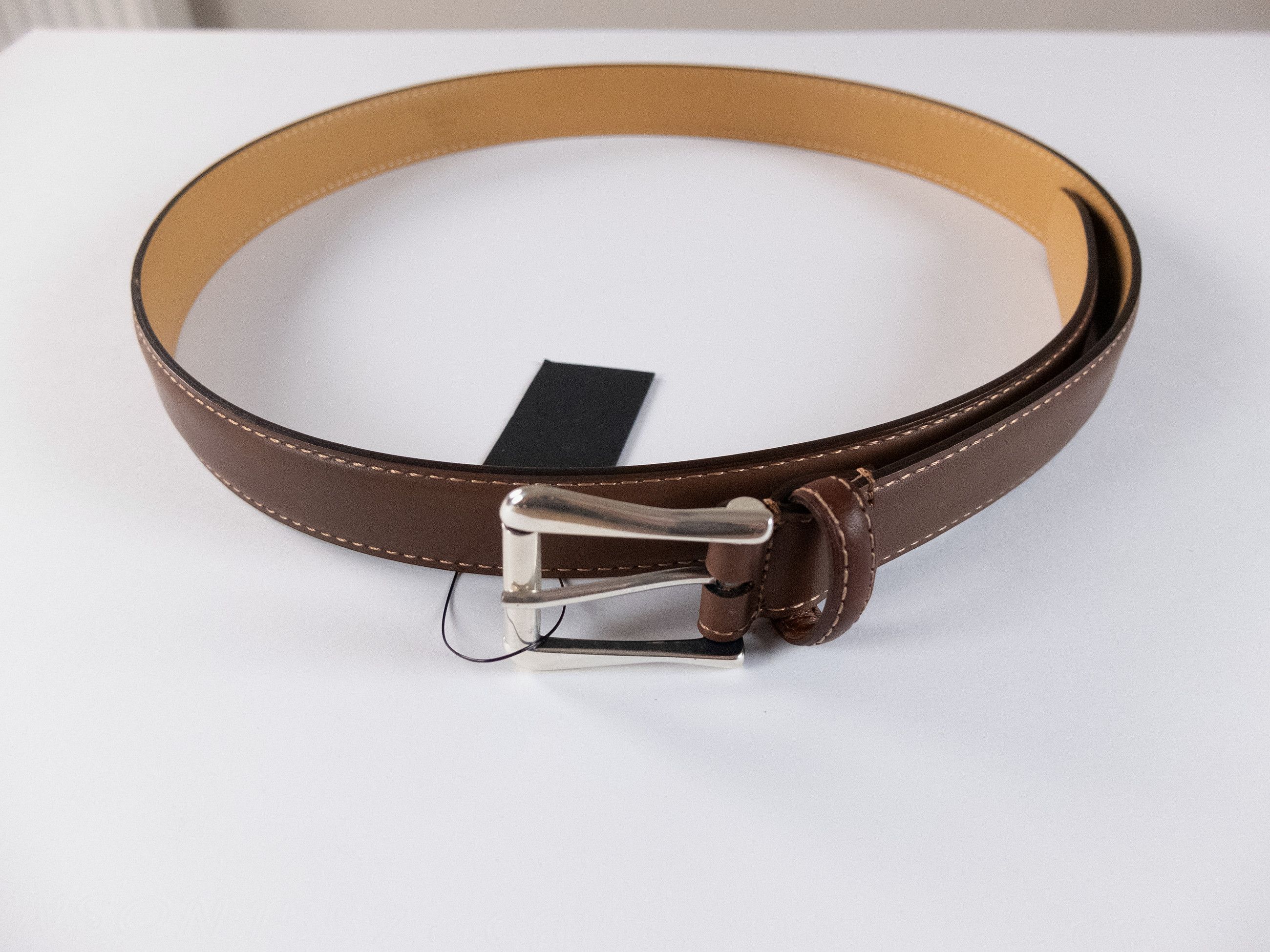 Berluti BERLUTI brown contrast stitch classic leather belt 95 Size 38 - 1 Thumbnail