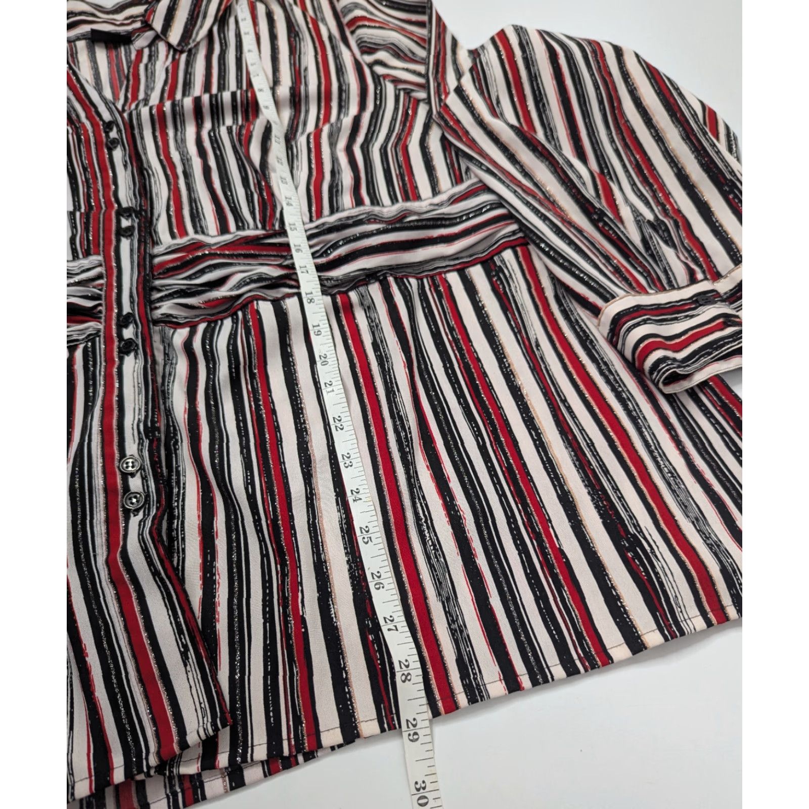 Vintage Maggie Barnes Shirt 2X Womens Red Stripe Button Front Stretch V-Neck Long Sleeve Casual Size XXL / US 16-18 / IT 52-54 - 6 Thumbnail