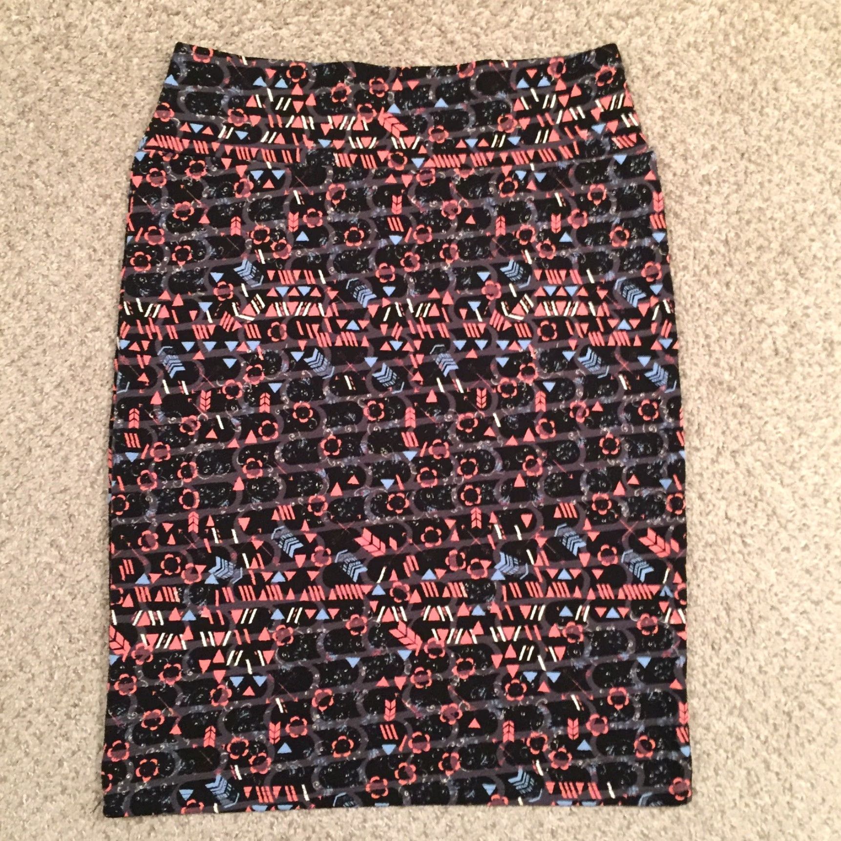 Vintage LuLaRoe Cassie Skirt XL Gray Orange Geometric Knee Length Unlined Pull On Size 40" / US 18 - 6 Thumbnail
