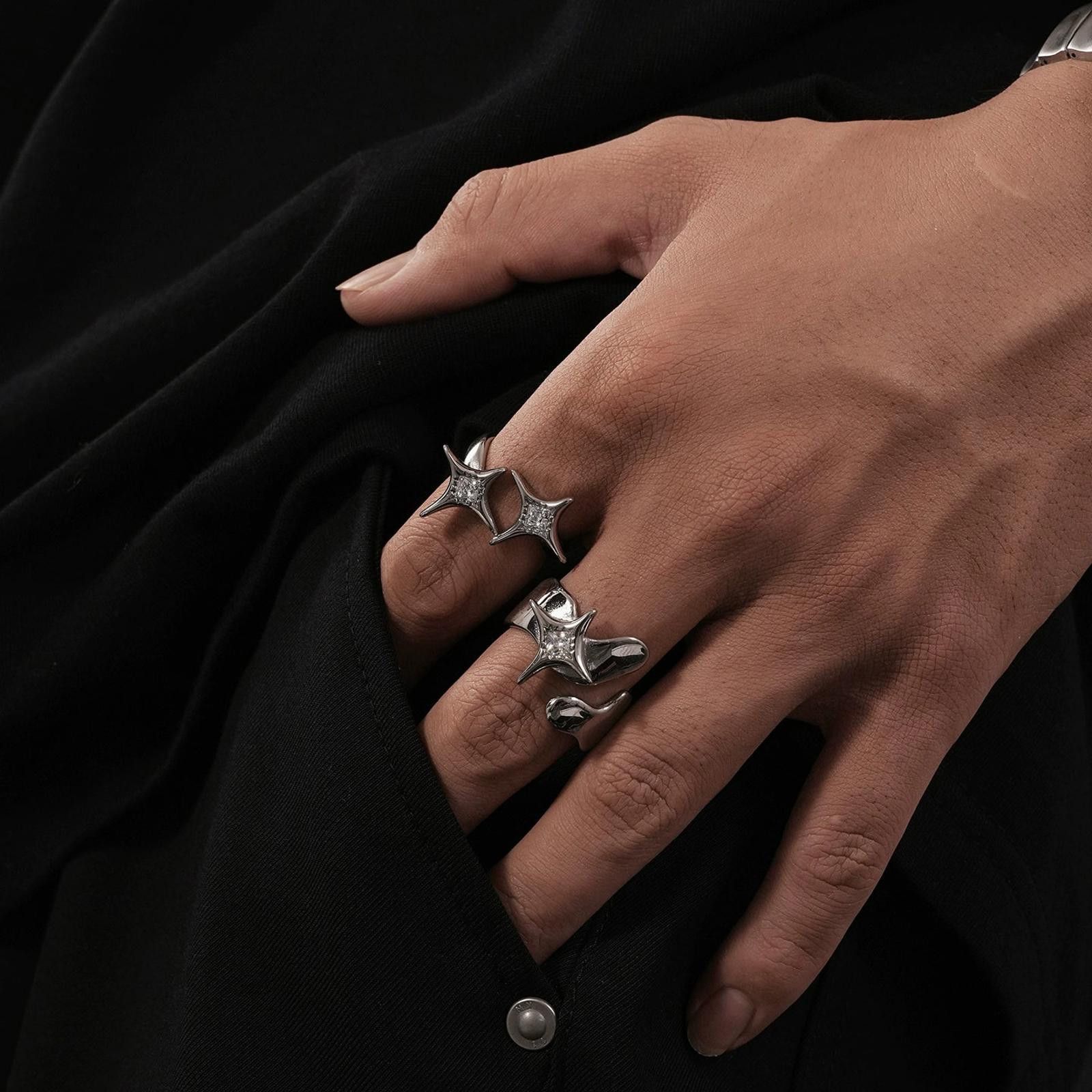 Japanese Brand Silver Gothic Spike Rings, Adjustable Metal Rings Size ONE SIZE - 3 Thumbnail