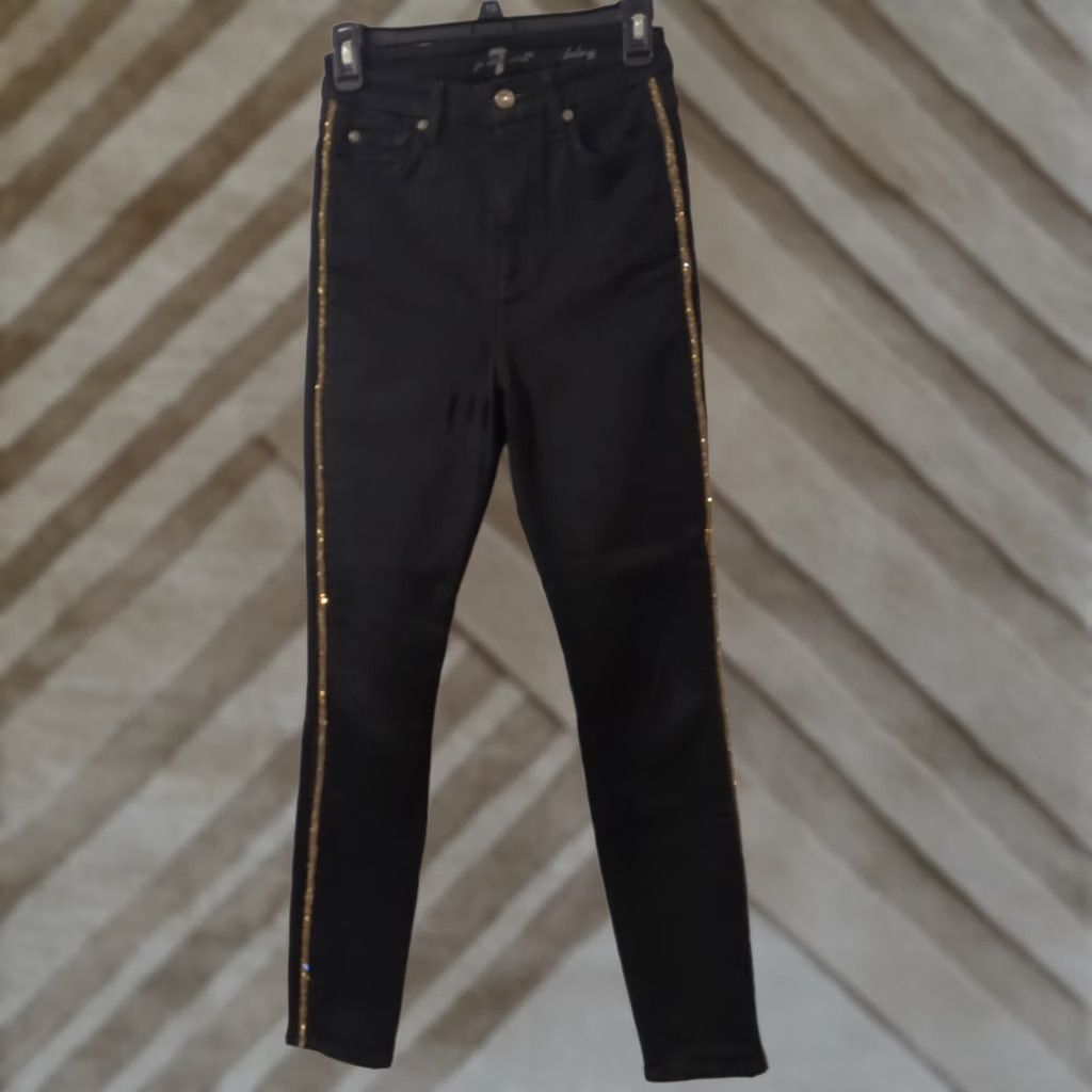 7 For All Mankind 7 For All Mankind Aubrey Caviar Side Stripe Slim Illusion Jeans Luxe Black 26 Jeans Women Slim Luxe Black 26 Mens Womens Girls Size 26" / US 2 / IT 38 - 1 Thumbnail