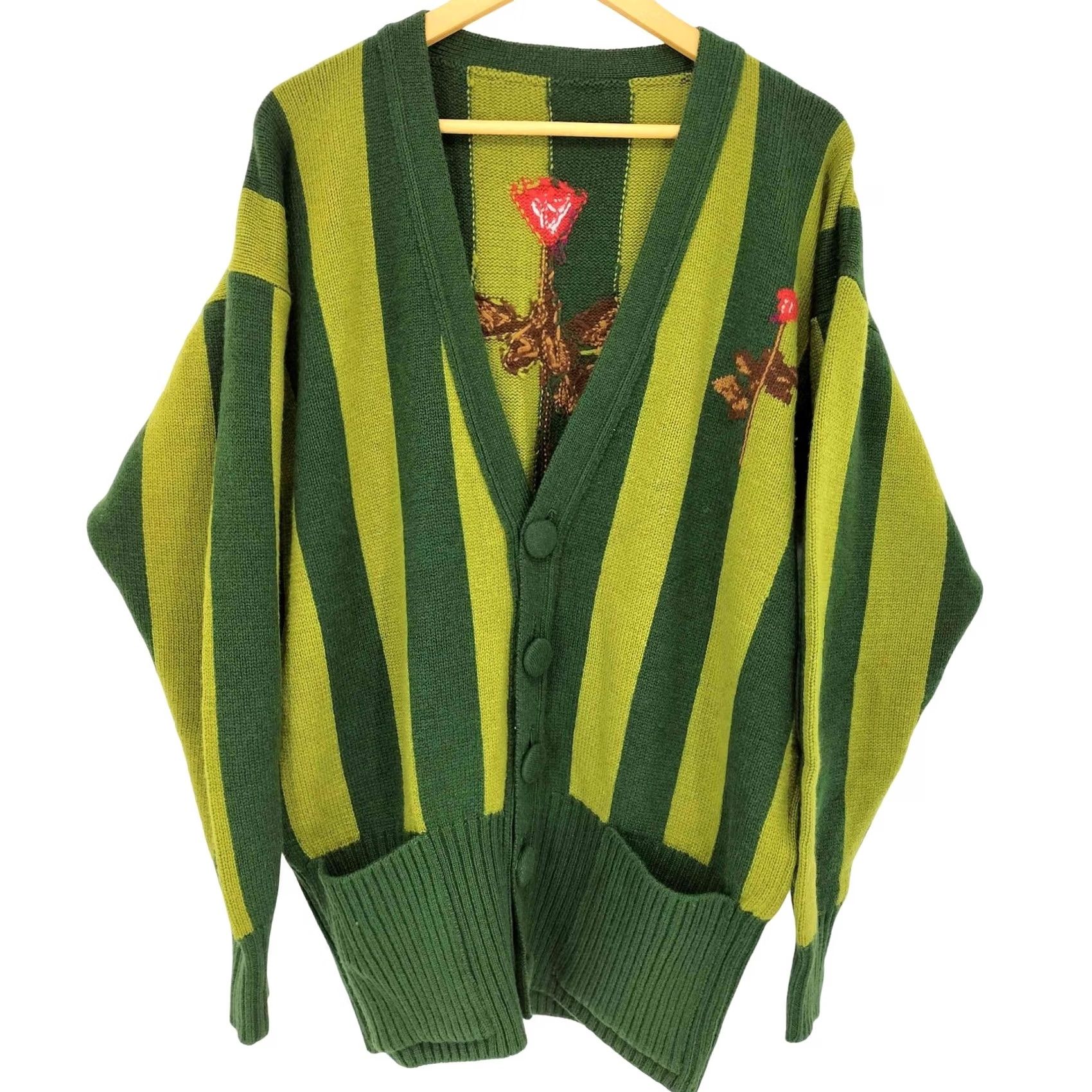 Yohji Yamamoto Yohji Yamamoto Durban A.A.R Striped Cardigan Jacket Green L Cashmere Used Size US L / EU 52-54 / 3 - 2 Thumbnail