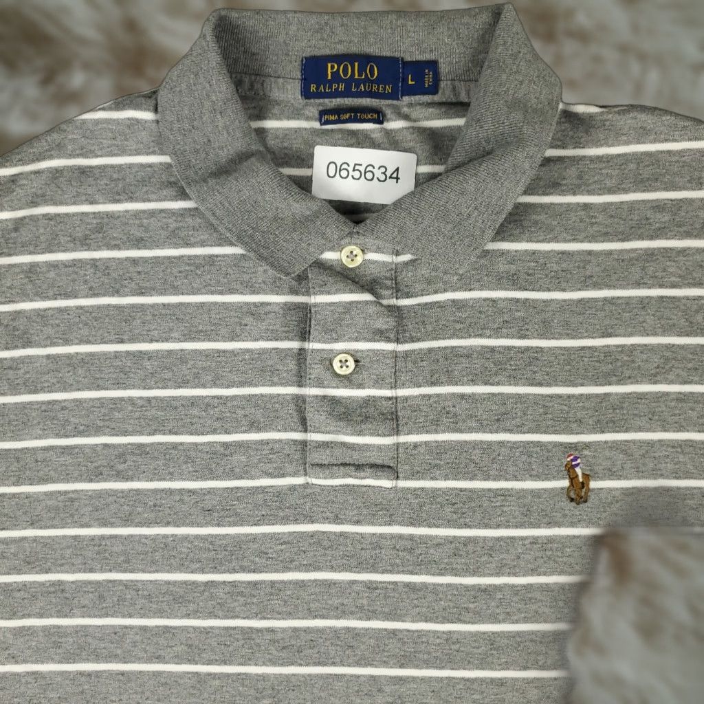 Ralph Lauren Ralph Lauren Polo Shirt Mens L Gray Stripe Pima Soft Touch Pony Short Sleeve Size US L / EU 52-54 / 3 - 1 Thumbnail