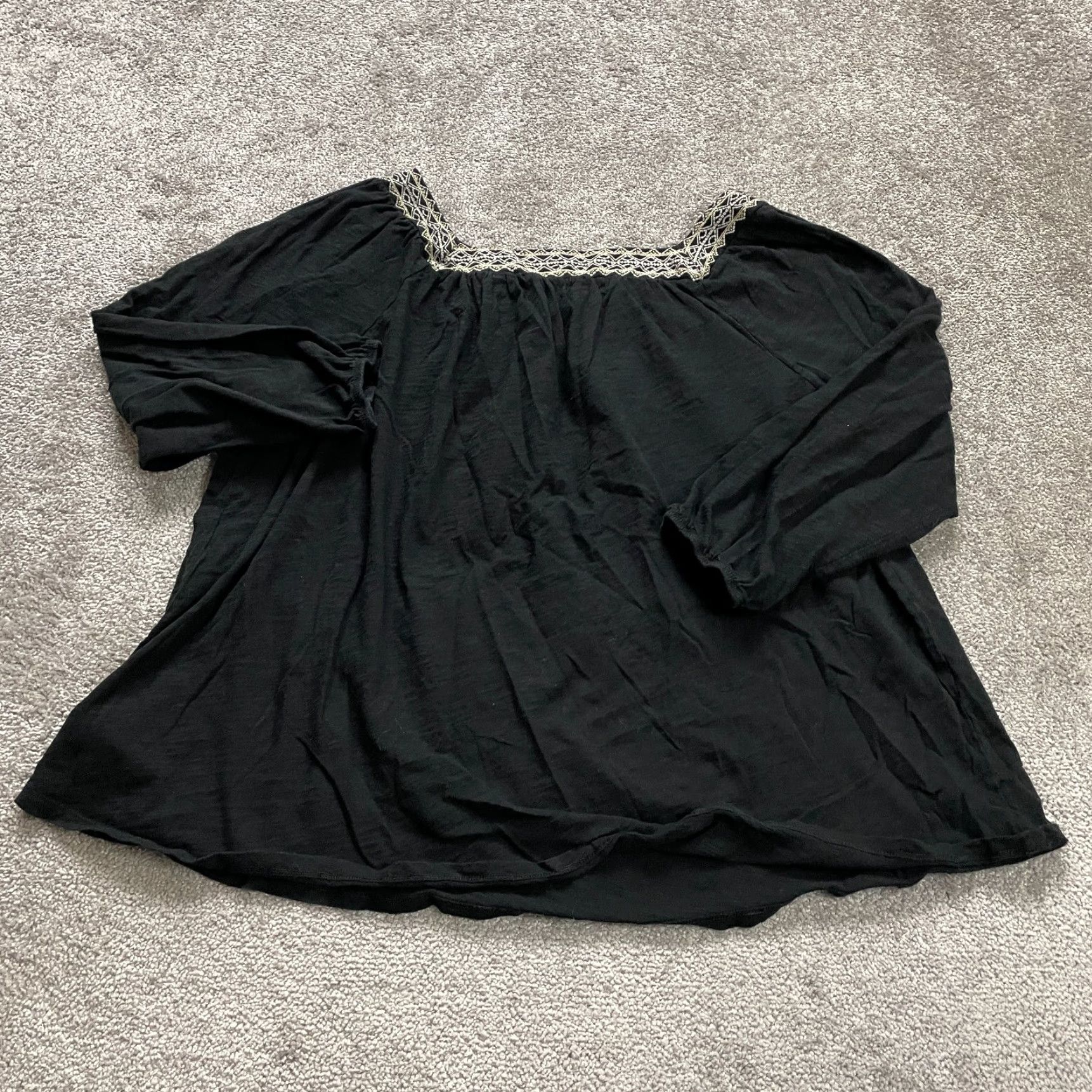 Old Navy Old Navy Blouse Women XL Black Long Sleeve Tunic Square Neck Embroidered Cotton Size XL / US 12-14 / IT 48-50 - 2 Thumbnail