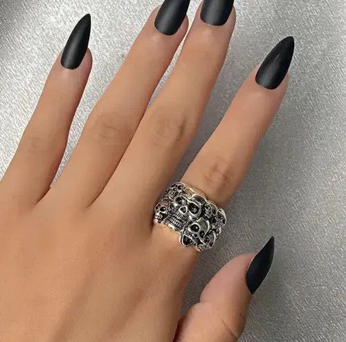 Ring Of Fire Mini Skulls Adjustable Punk Gothic Retro Unisex Ring Size ONE SIZE - 1 Thumbnail