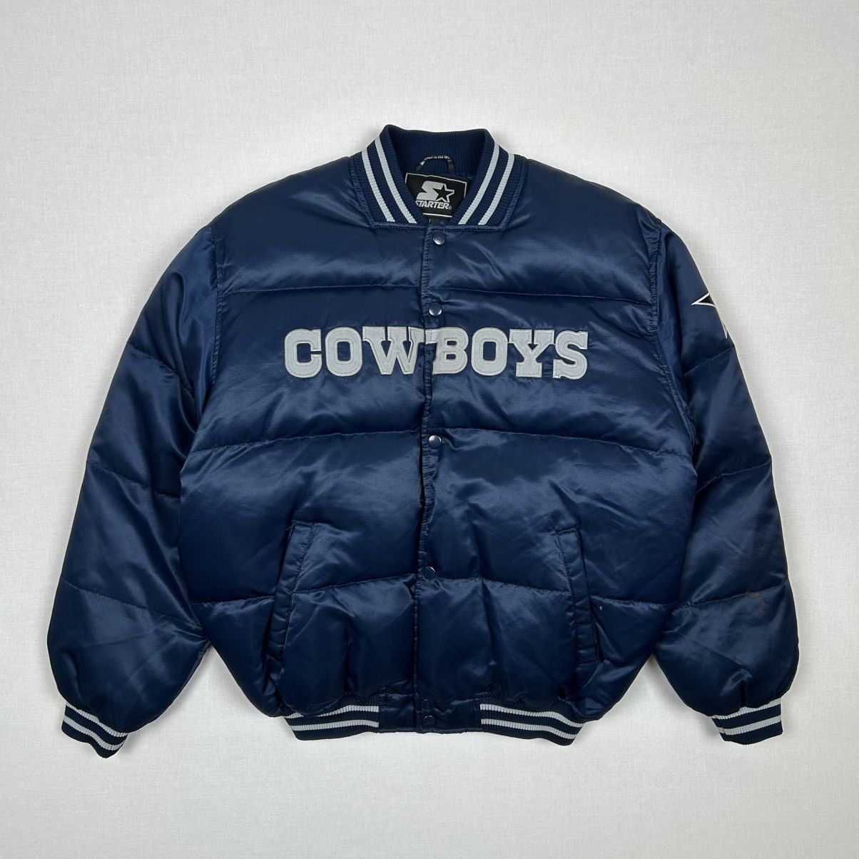 Starter Vintage 1990s Starter Dallas Cowboys Puffer Bomber Jacket Size US L / EU 52-54 / 3 - 1 Thumbnail