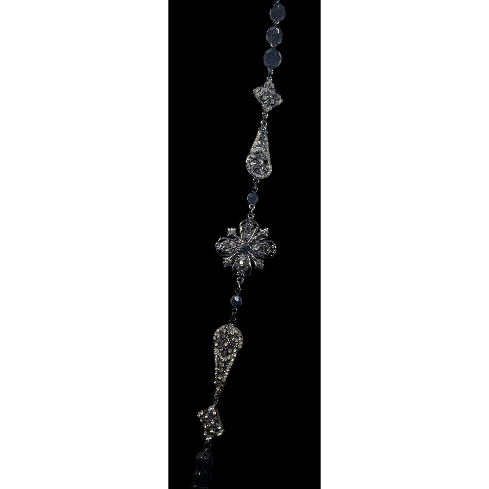 Other Glam Goth Floral Rhinestone Accented Black Beaded Opera Neck Size ONE SIZE - 3 Thumbnail