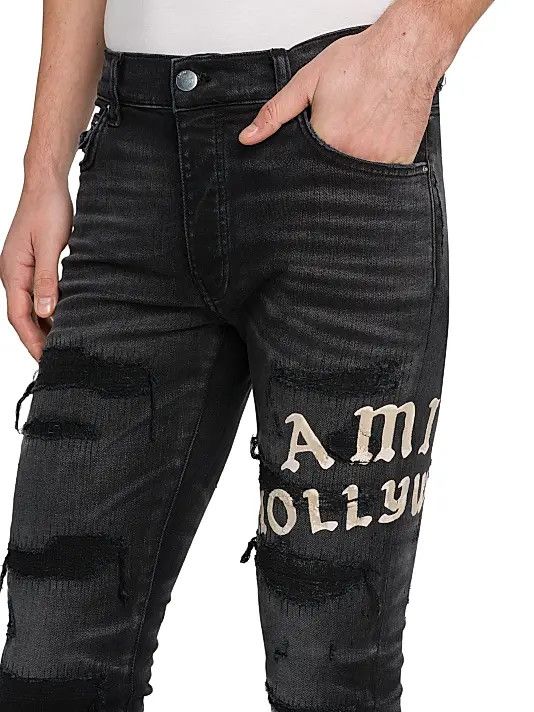 Amiri os11x1225 Hollywood Appliqué Thrasher Repaired Skinny Jeans Size US 32 / EU 48 - 5 Thumbnail