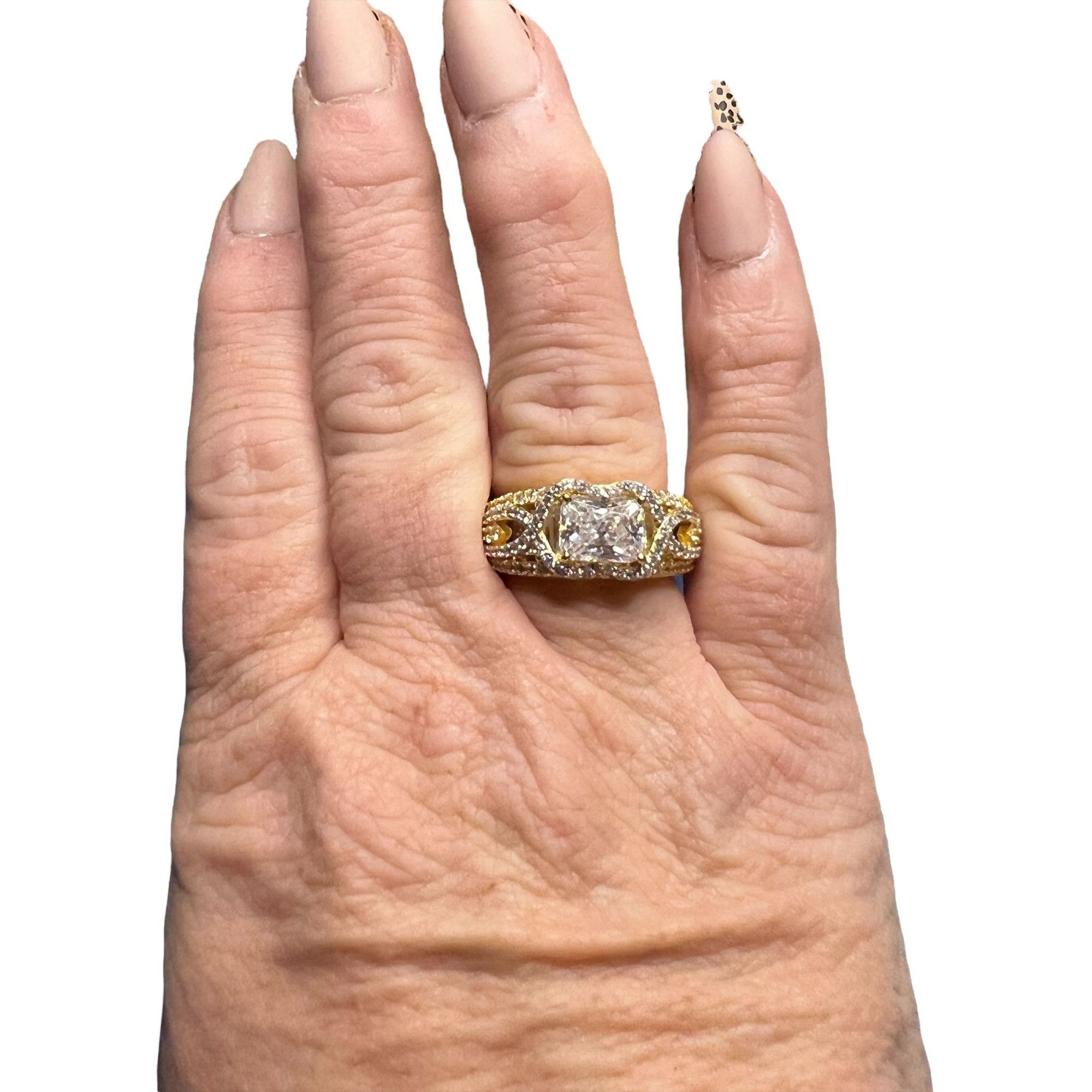 Other Palm Beach Jewelry Ring Gold Tone CZ Engagement Wedding Cock Size ONE SIZE - 3 Thumbnail