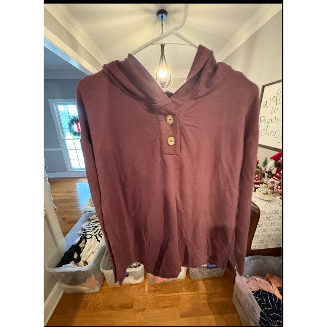 Loft LOFT Outlet Mauve Hooded Henley Top Women’s Small S 4 6 Size S / US 4 / IT 40 - 2 Thumbnail