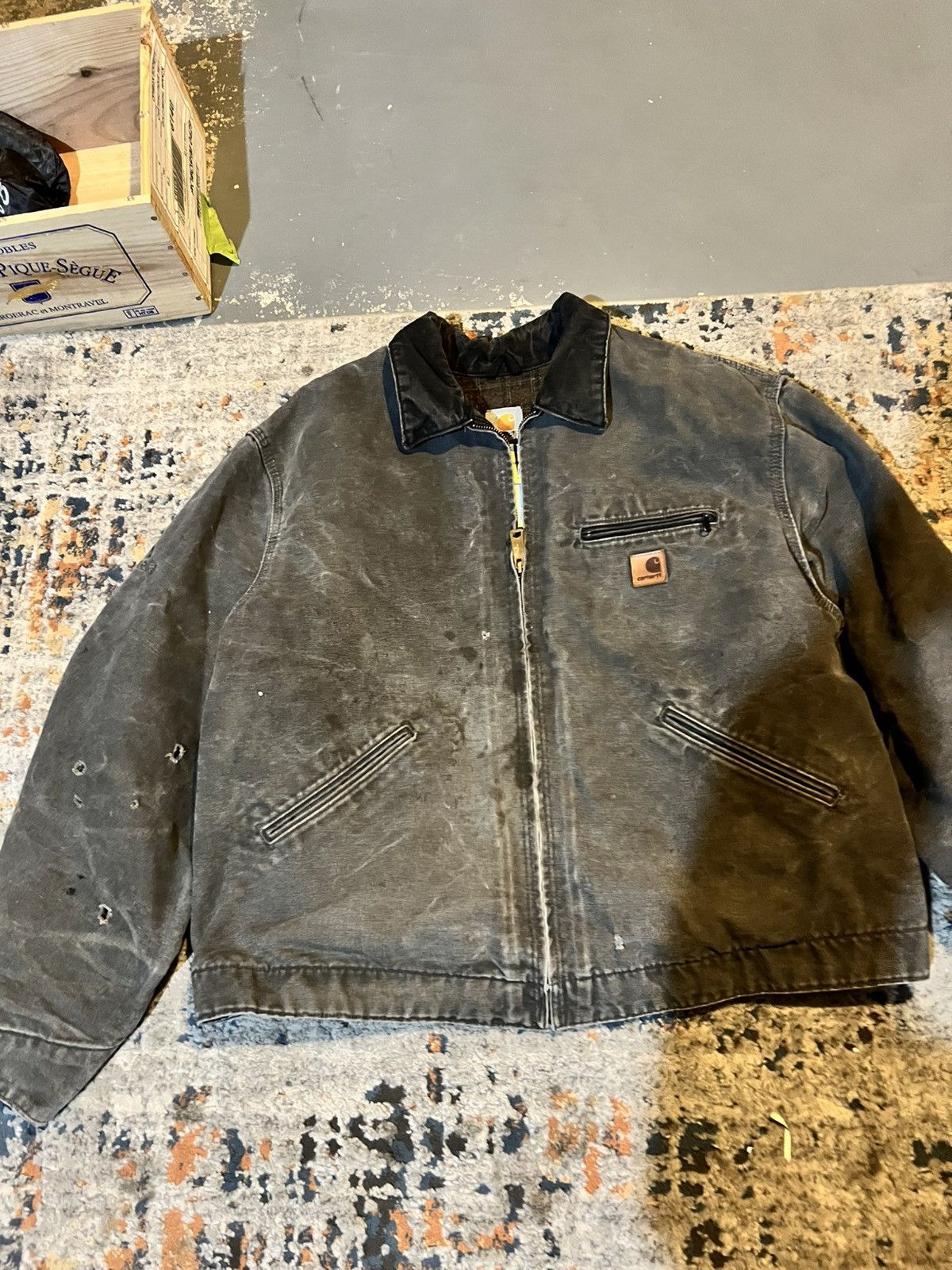 Vintage 90's Carhartt Sunfaded Black Blanket Lined hot Distressed Detroit Jacket