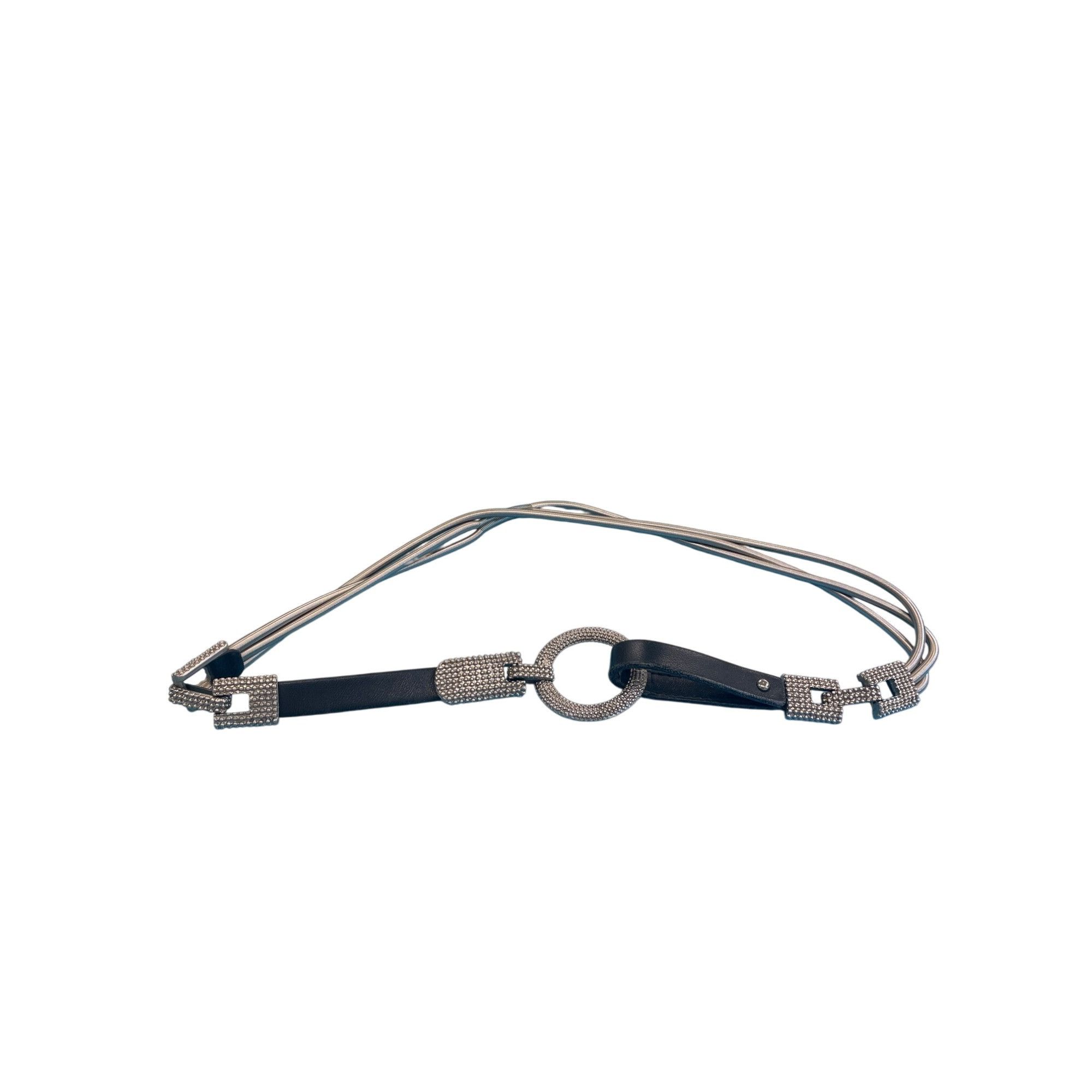 Vintage Vintage Black Leather & Silver-Tone Metal womans fashion Bel Size ONE SIZE - 15 Thumbnail