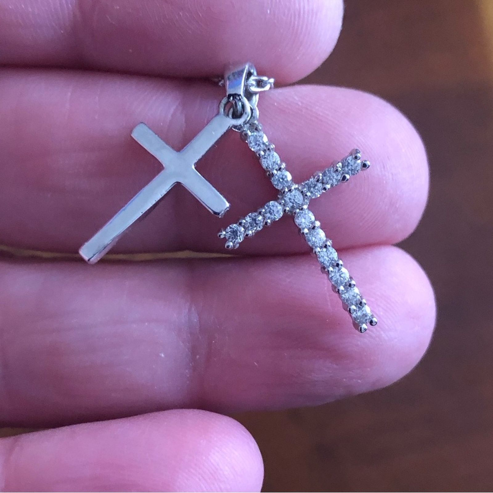 Handmade Double cross stainless steel clear cubic zirconia necklace Size ONE SIZE - 4 Thumbnail