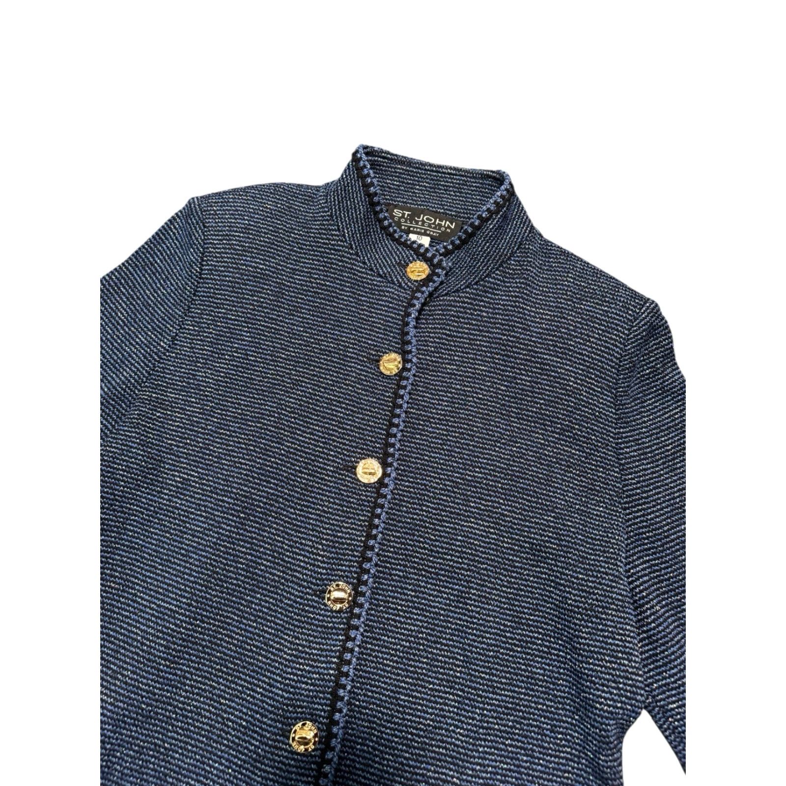 St. John St. John Collection Marie Gray Knit Jacket Black Blue Marled Gold Logo Buttons Size 10 Jacket Women Regular Knit Wool Front Button Vintage No Size L / US 10 / IT 46 - 3 Thumbnail