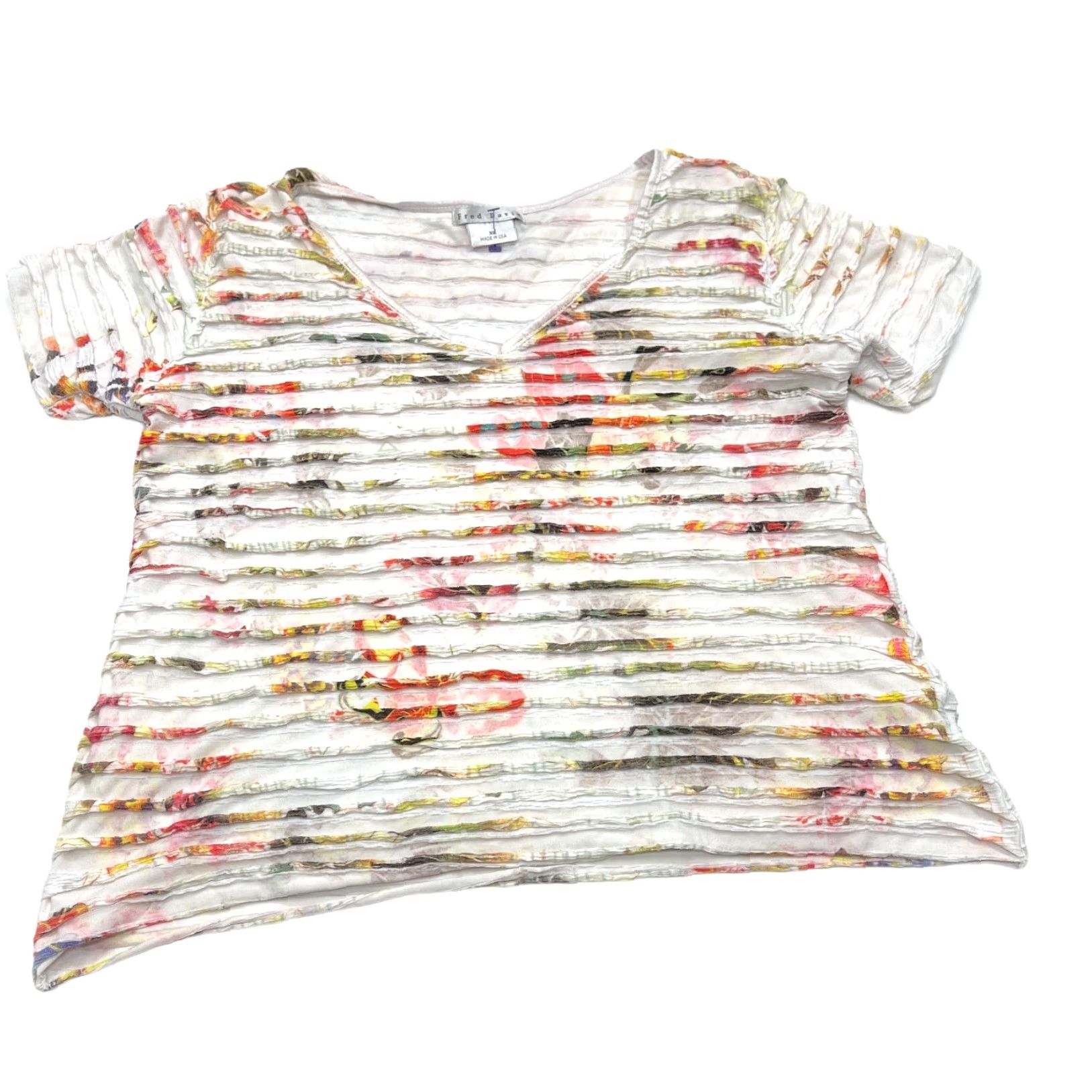 FRED Fred David Top Blouse XL White VNeck Floral Made in USA Fairy Garden Whimsical Size XL / US 12-14 / IT 48-50 - 2 Thumbnail