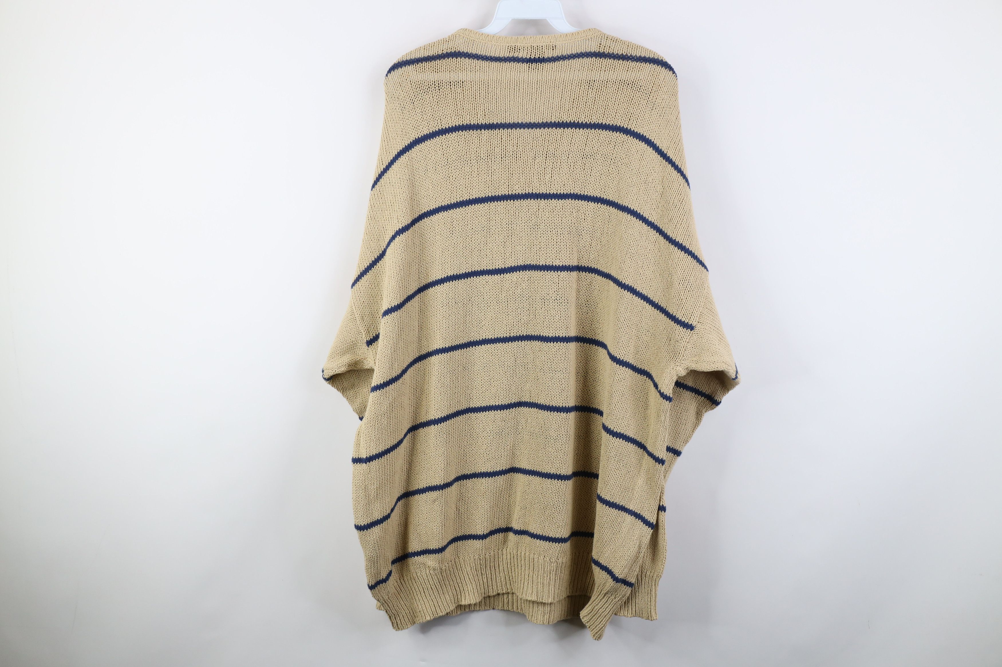 Vintage 90s Nautica Cotton Knit Striped V-Neck Sweater Beige