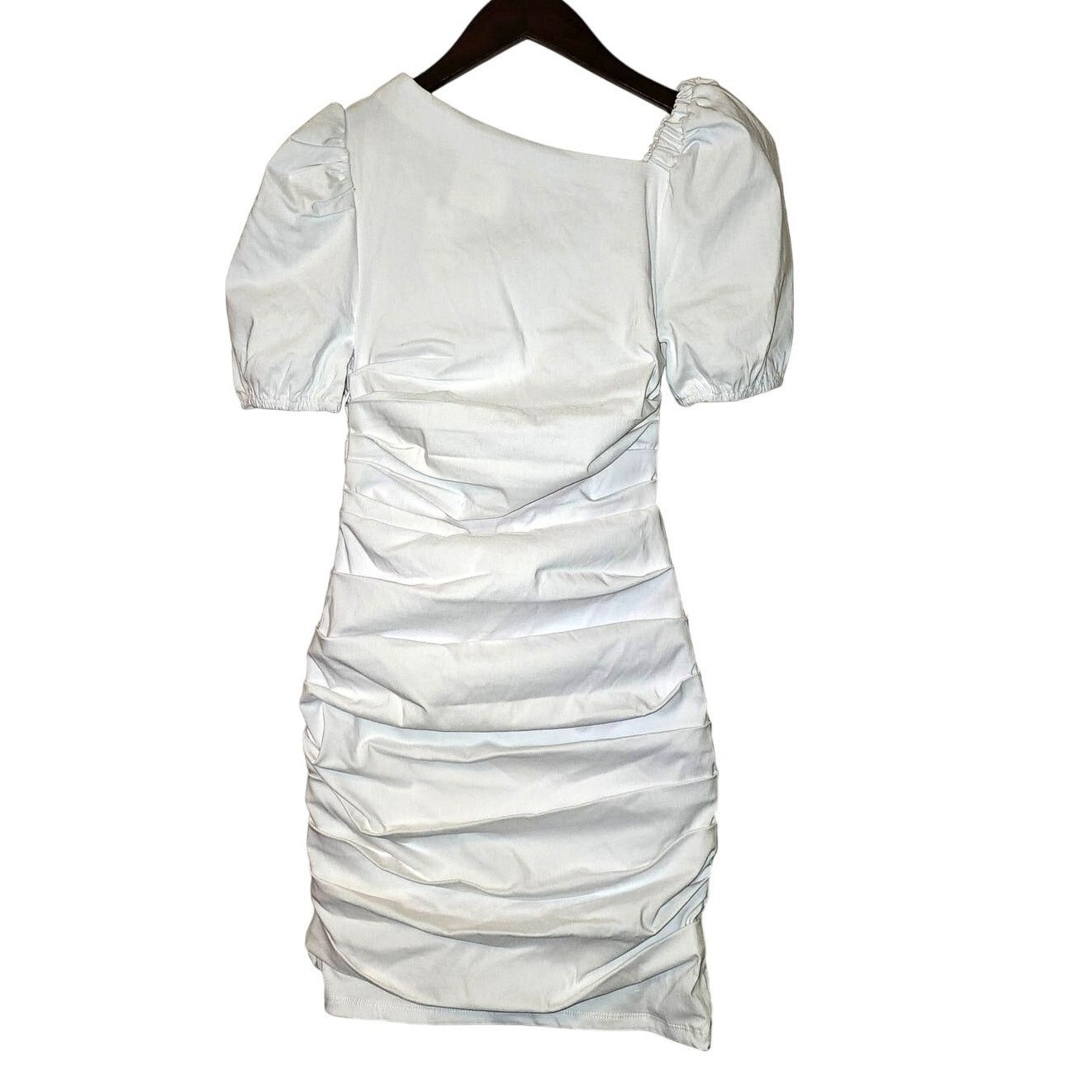 Anthropologie New Maeve Slim Puff-Sleeve Ruched Mini Dress $148 XXS White Size XXS / US 00 / IT 34 - 10 Thumbnail