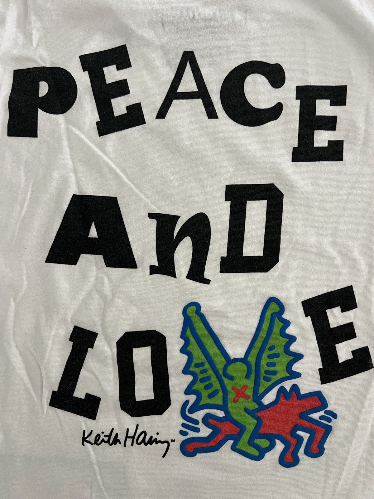 Keith Haring Keith Haring Peace and Love Heart Bat Dog Art Spellout Size US L / EU 52-54 / 3 - 5 Thumbnail