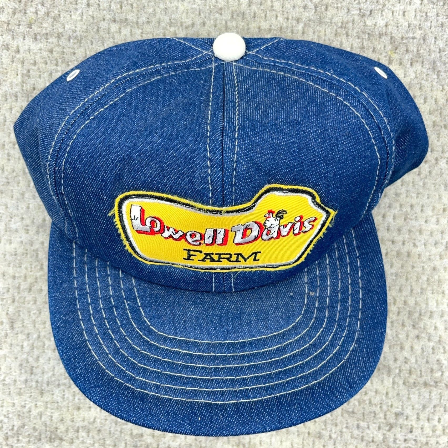 Vintage VINTAGE Denim Trucker Hat Snapback Cap 80s 90s Lowell Davis Farm Patch Logo Jean Yupoong Men Adjustable Blue Size US 35 - 5 Thumbnail