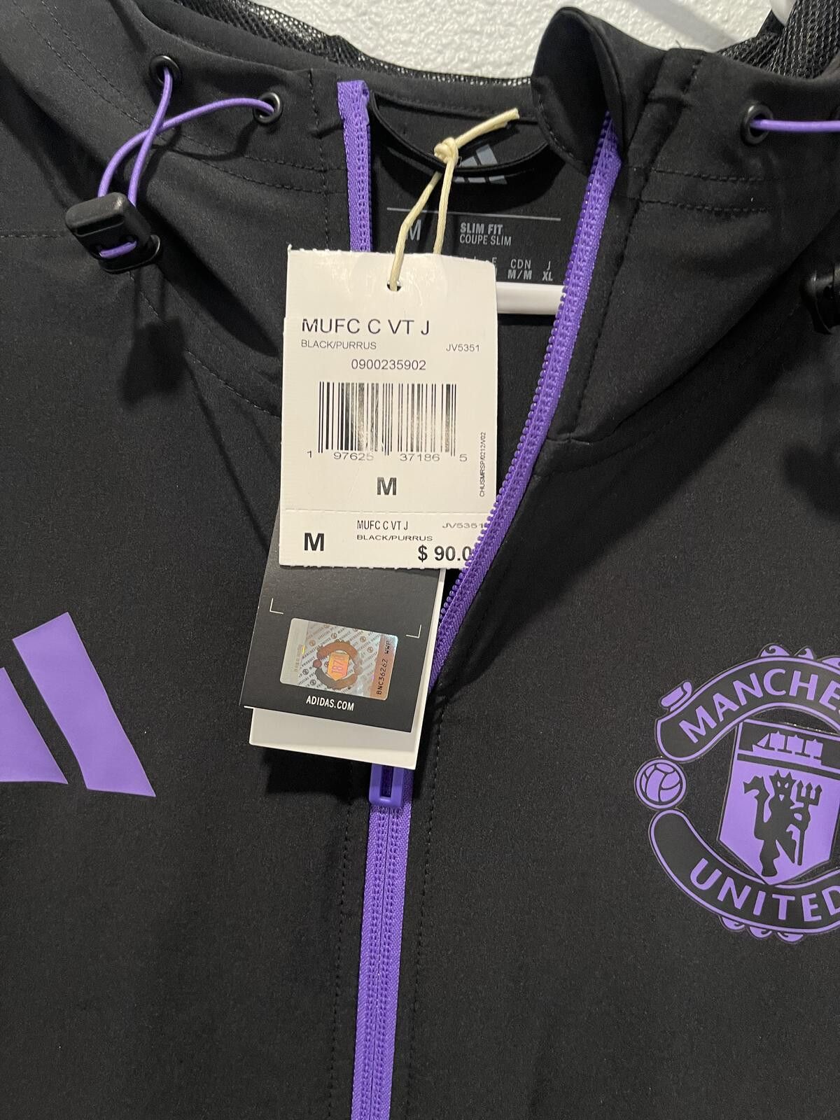 Adidas Adidas Manchester United Black and Purple Hooded Jacket Size Size US M / EU 48-50 / 2 - 2 Thumbnail
