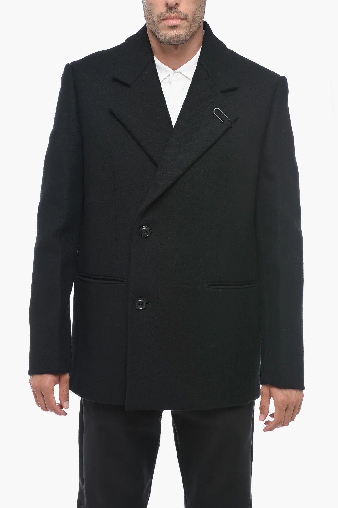 Off-White og1mm0426 Wool-Blend Double-Breasted Coat in Black Size US M / EU 48-50 / 2 - 1 Thumbnail