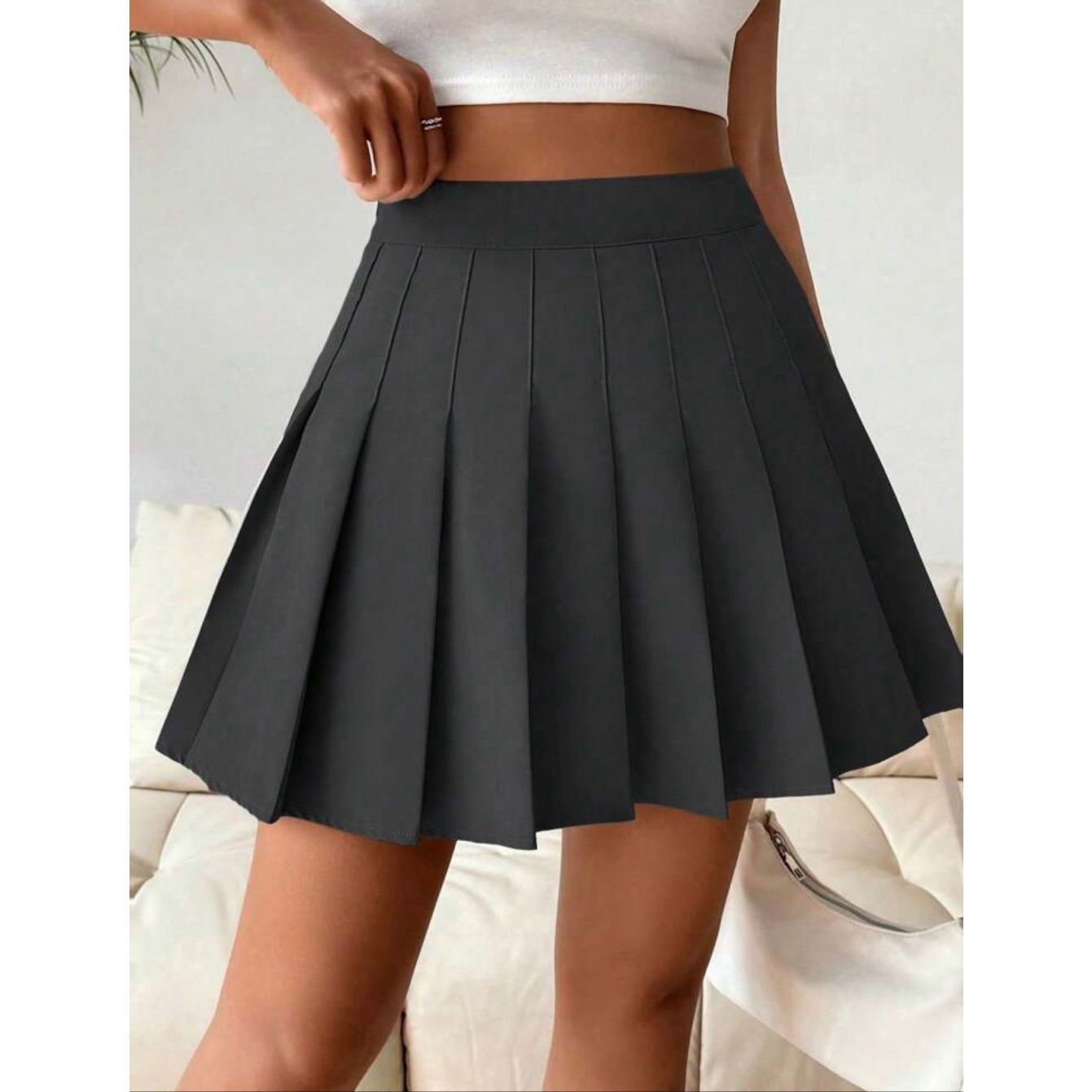 Shein SHEIN PETITE Solid Color Pleated Elegant Casual Commute Y2K Size 34" / US 12 / IT 48 - 3 Thumbnail