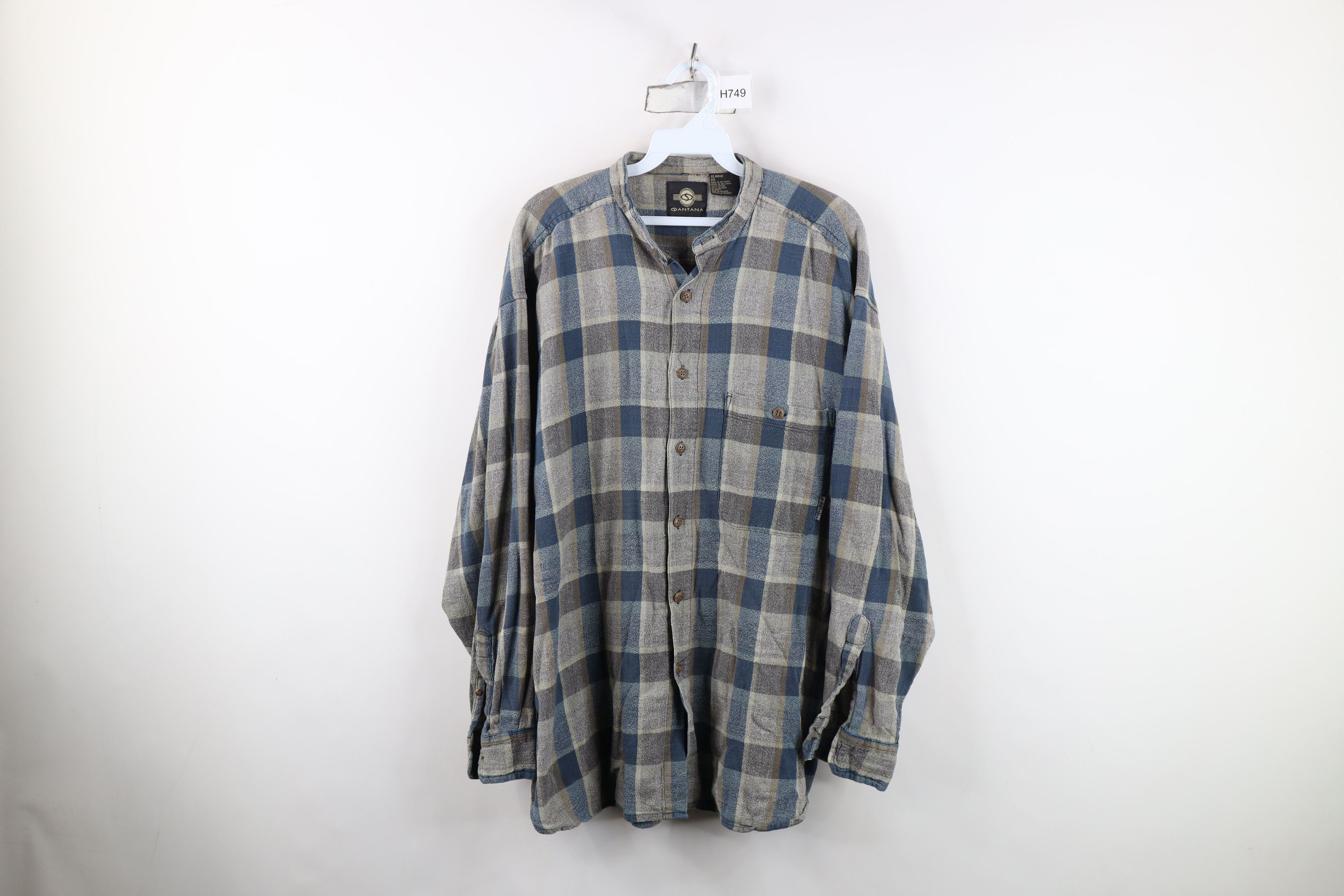 Vintage Vintage 90s Streetwear Knit Band Collar Button Shirt Plaid Size US XL / EU 56 / 4 - 1 Thumbnail